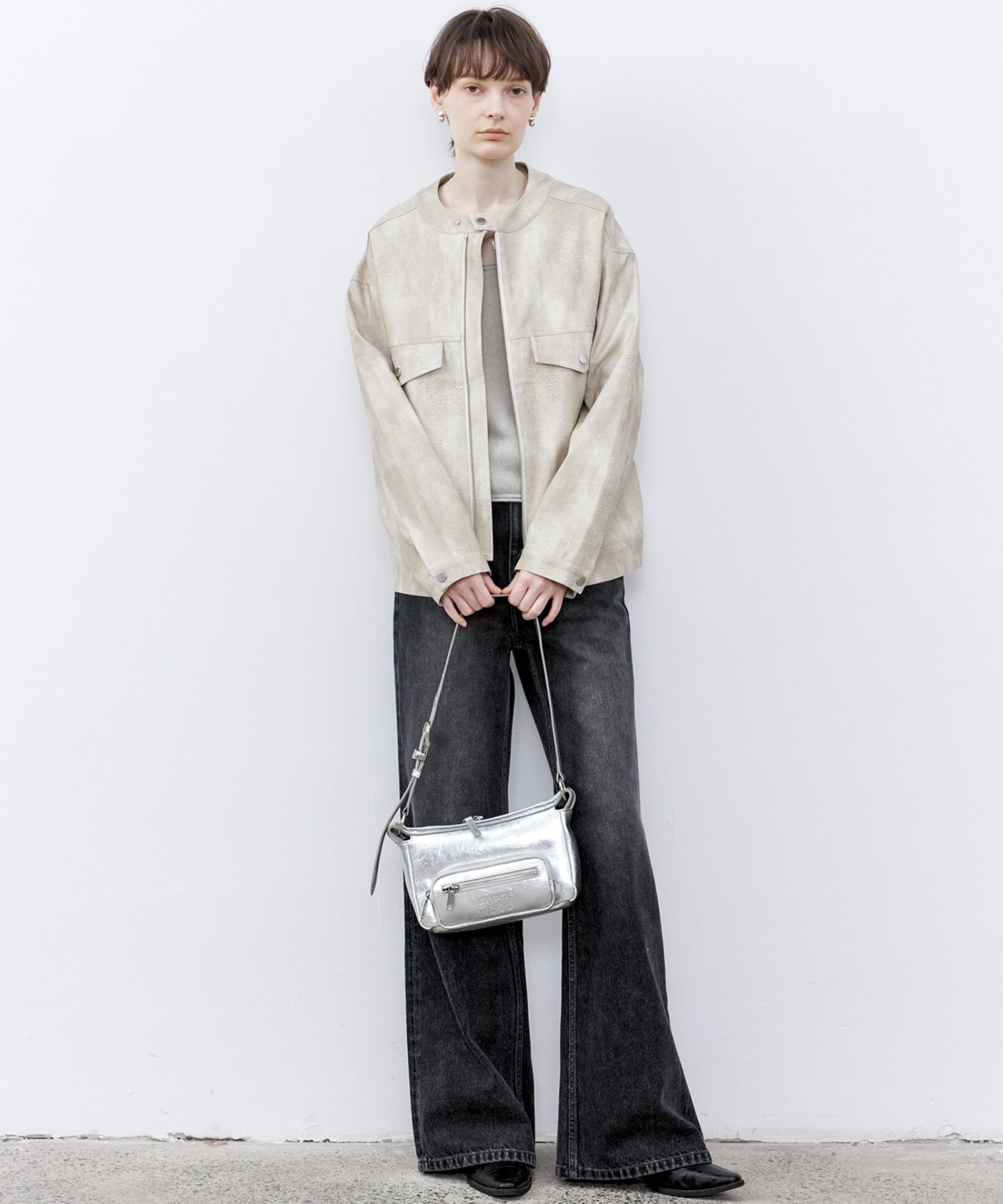 Vintage Grain Washed Faux Leather Panel Jacket