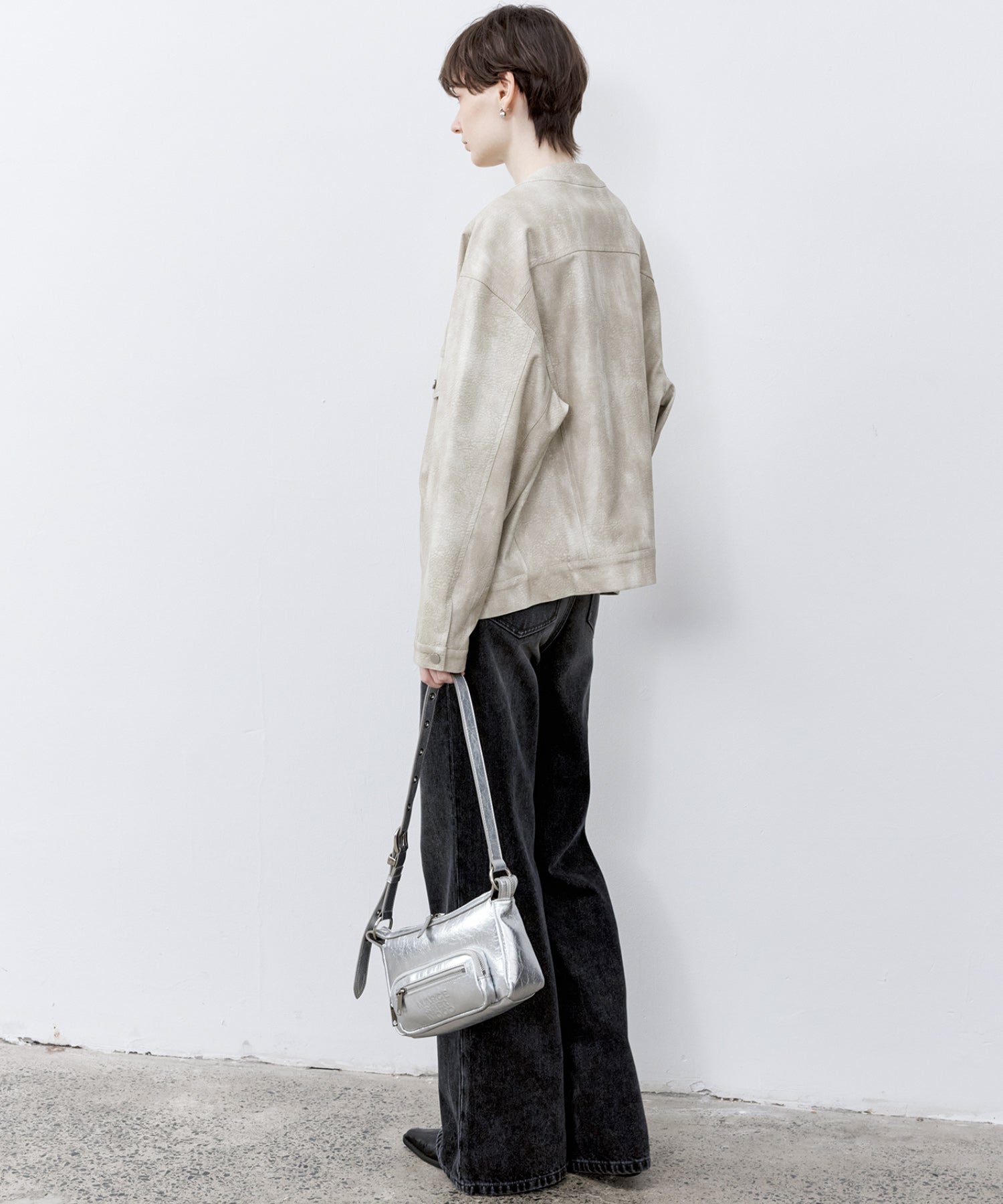 Vintage Grain Washed Faux Leather Panel Jacket