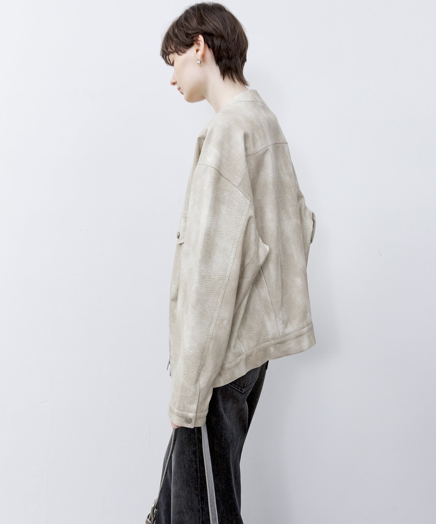 Vintage Grain Washed Faux Leather Panel Jacket