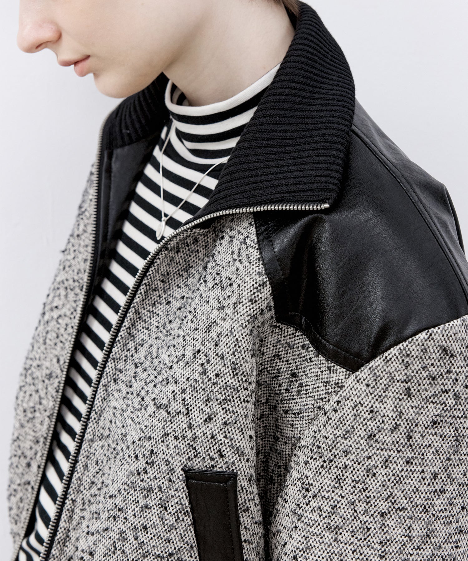 Textured Panel Short Puffer Jacket with Ribbed Stand Collar