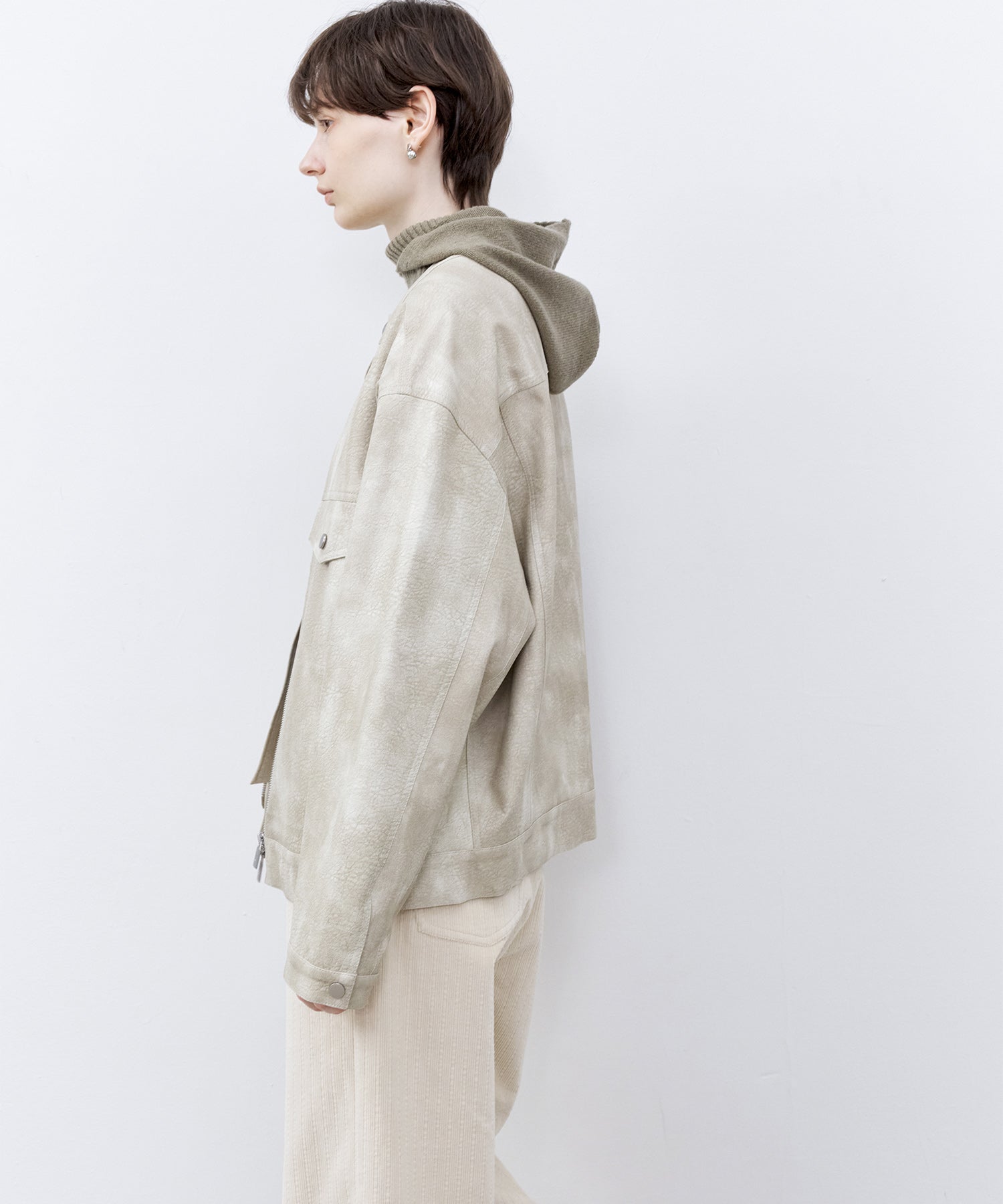 Vintage Grain Washed Faux Leather Panel Jacket