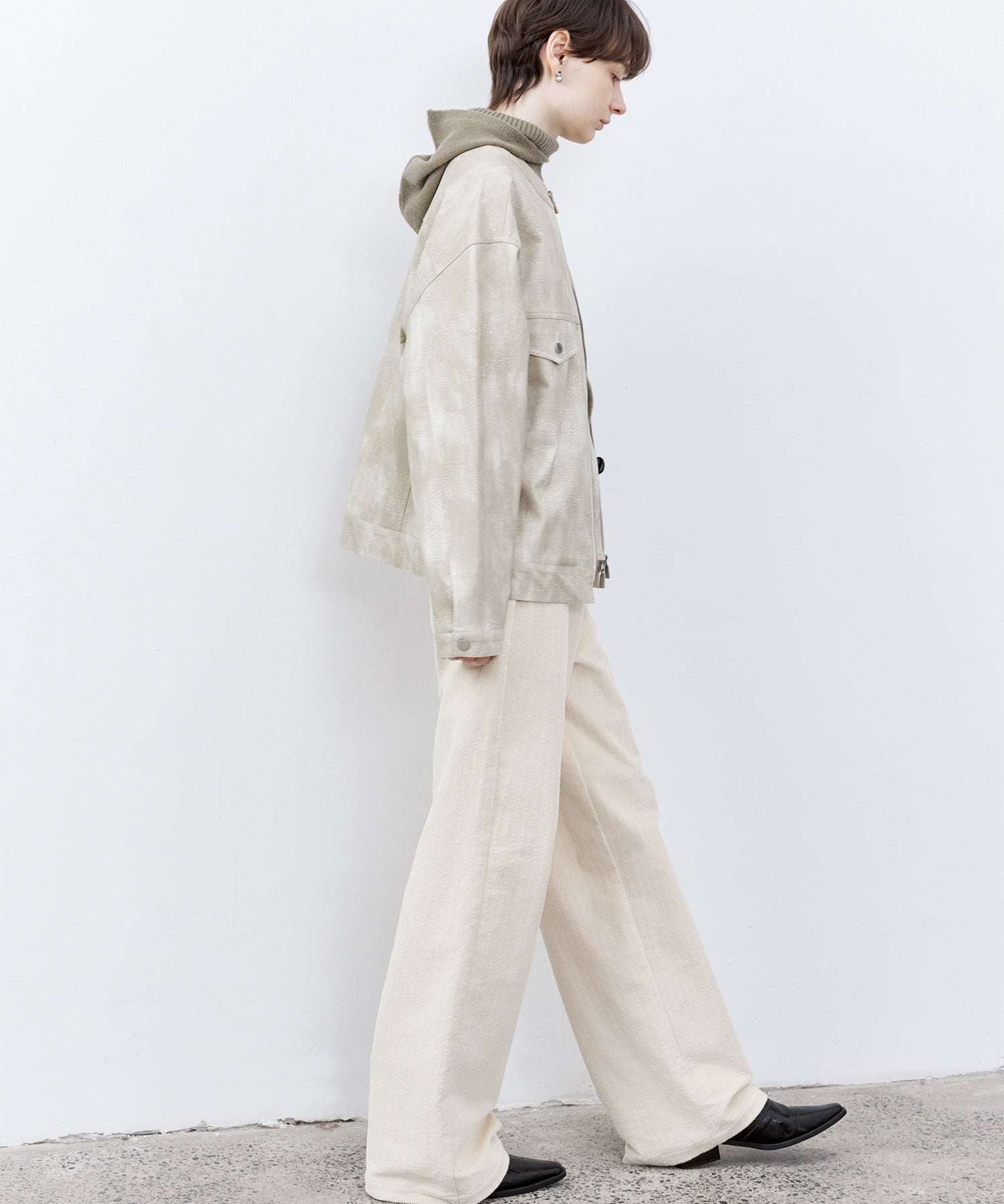 Vintage Grain Washed Faux Leather Panel Jacket