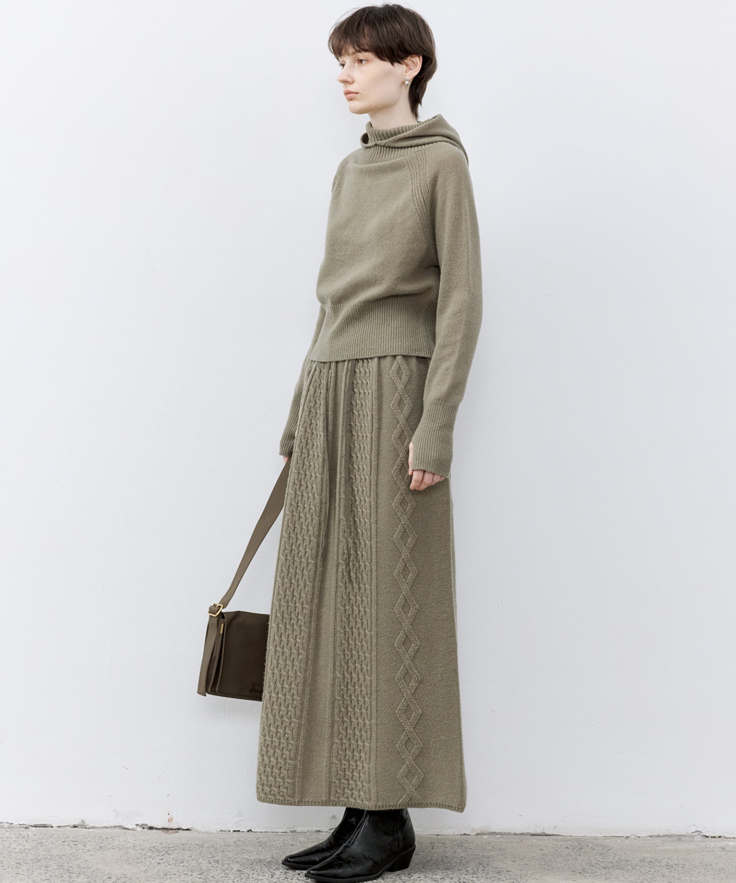 Cable Knit Wool Flare Skirt