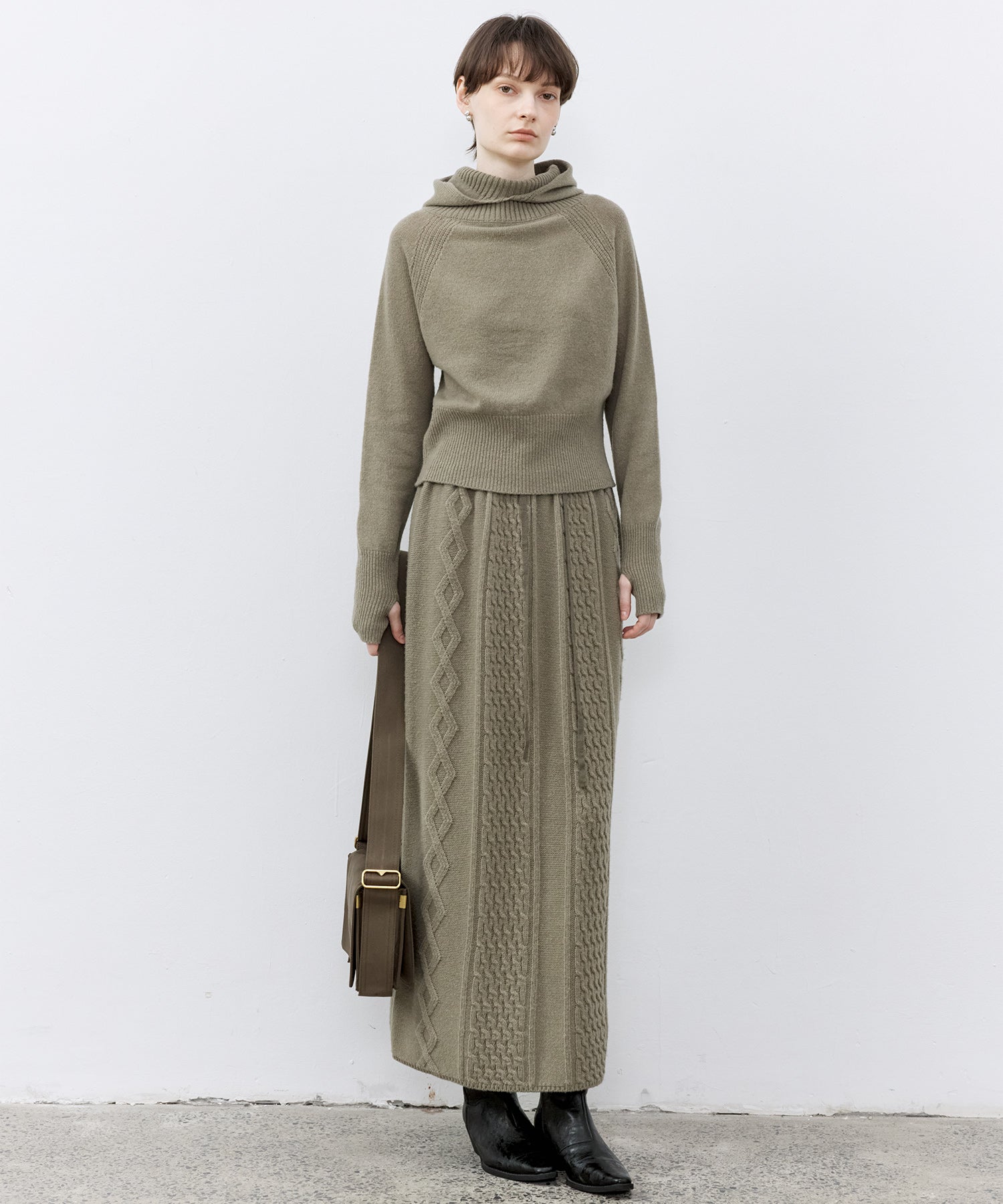 Cable Knit Wool Flare Skirt