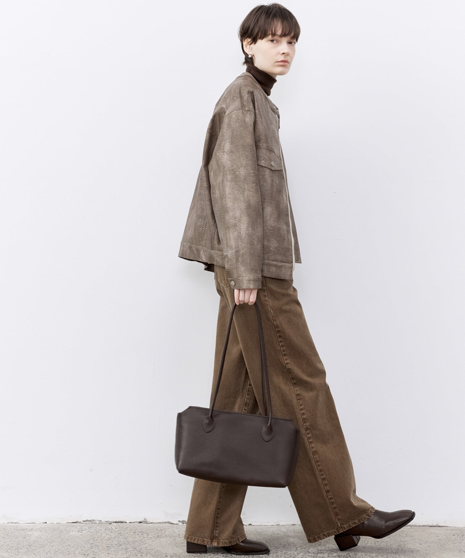 Vintage Grain Washed Faux Leather Panel Jacket