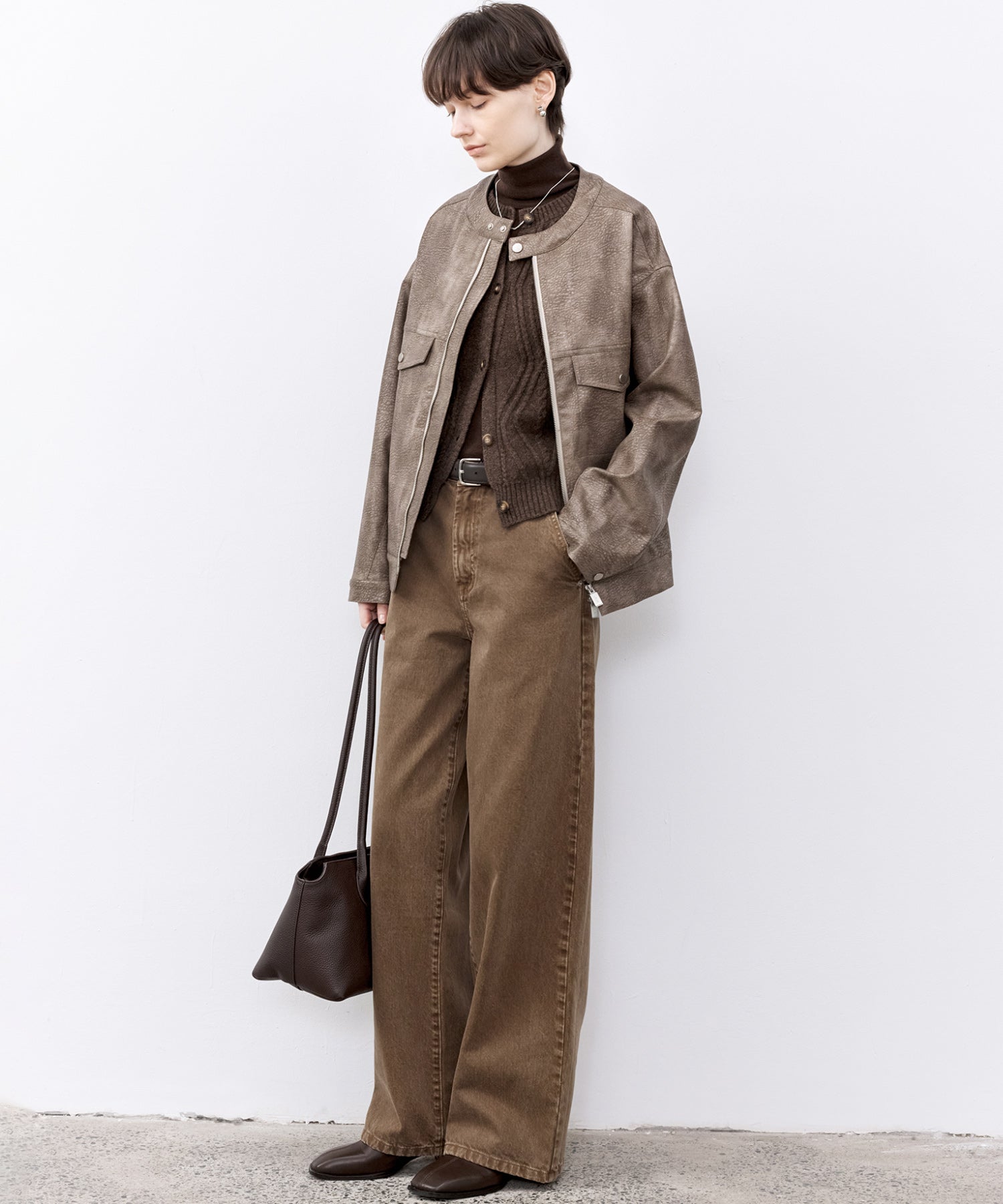 Vintage Grain Washed Faux Leather Panel Jacket