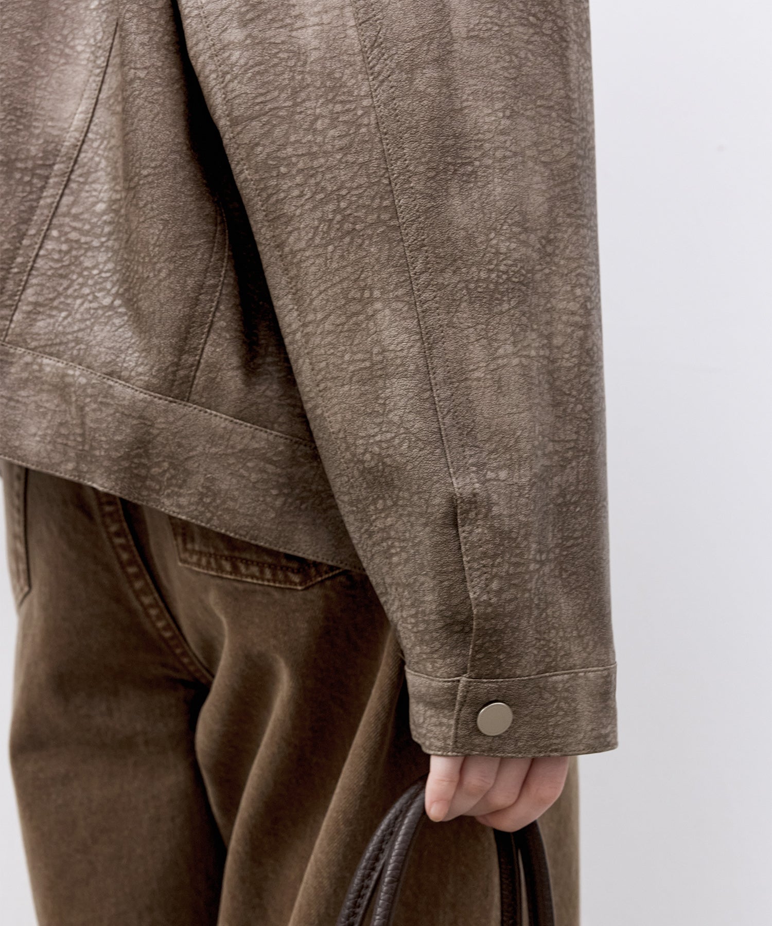 Vintage Grain Washed Faux Leather Panel Jacket