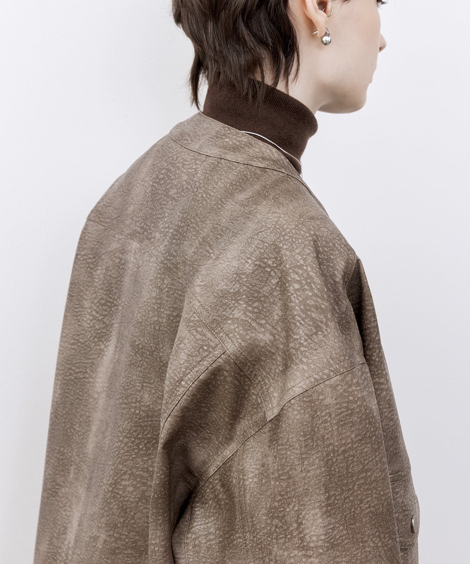 Vintage Grain Washed Faux Leather Panel Jacket