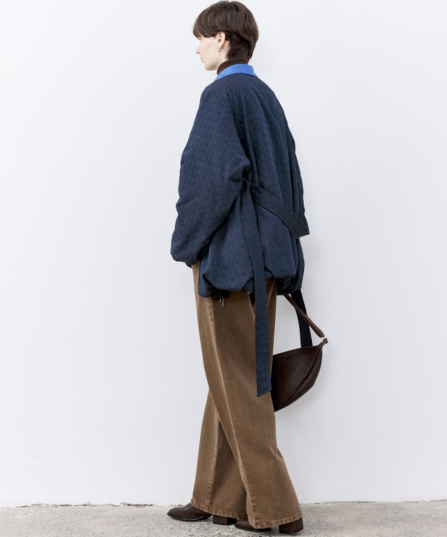 Diamond Jacquard Quilted Down Coat – Belt &amp; Scarf Set