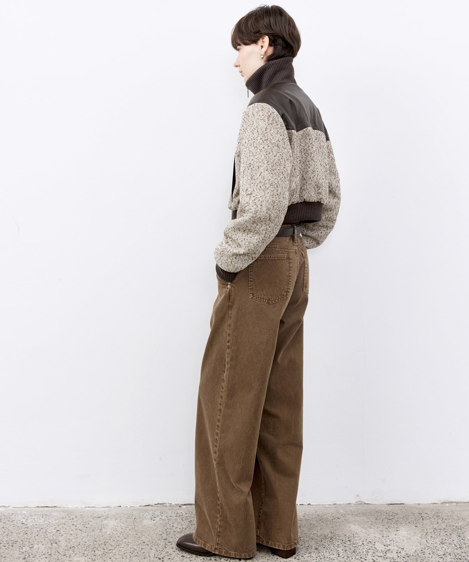 Textured Panel Short Puffer Jacket with Ribbed Stand Collar