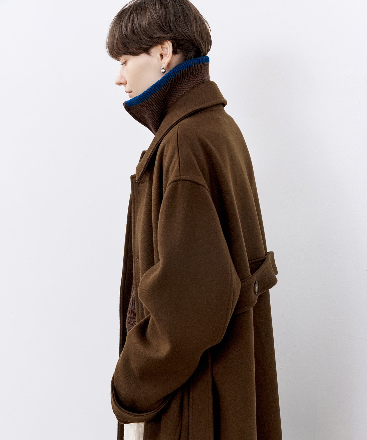 Contrast Panel Wool Zip Cardigan with Dual-Way Collar