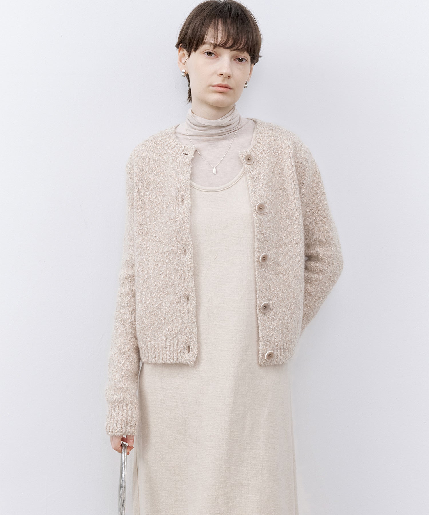 Nepped Knit Cardigan with Tweed Texture