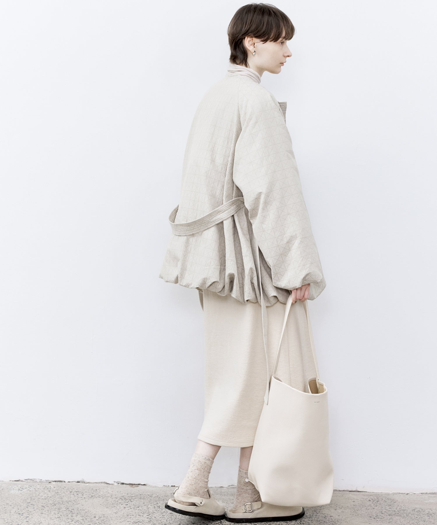 Diamond Jacquard Quilted Down Coat – Belt &amp; Scarf Set