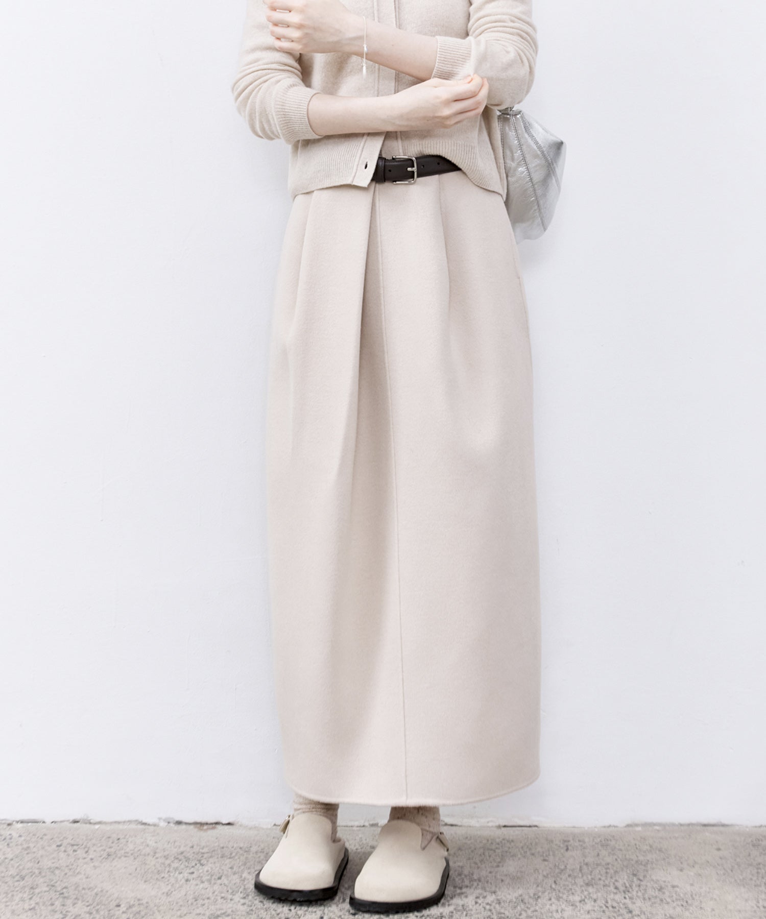 Wool Twill Skirt with Gathered Detail & Bubble Silhouette
