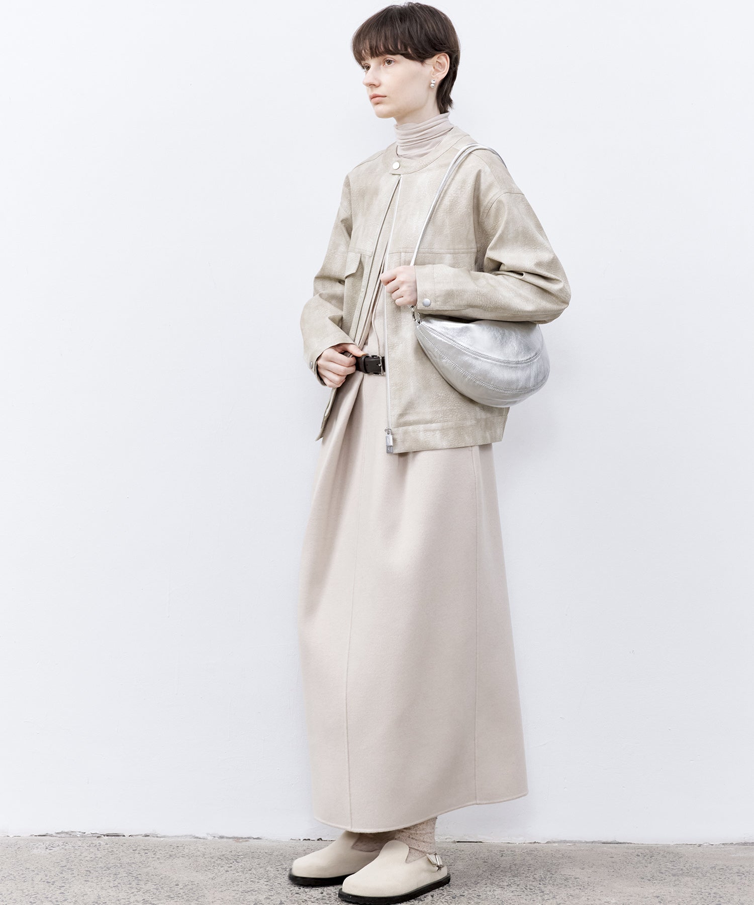 Vintage Grain Washed Faux Leather Panel Jacket