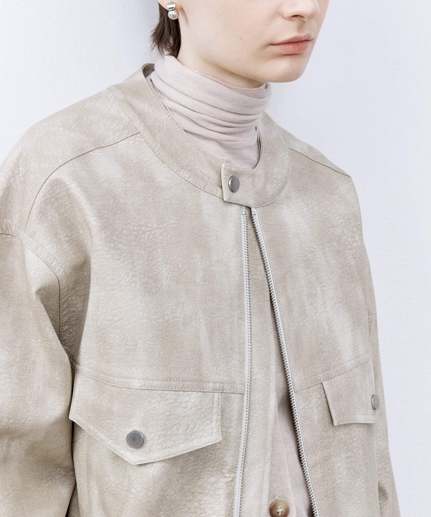 Vintage Grain Washed Faux Leather Panel Jacket