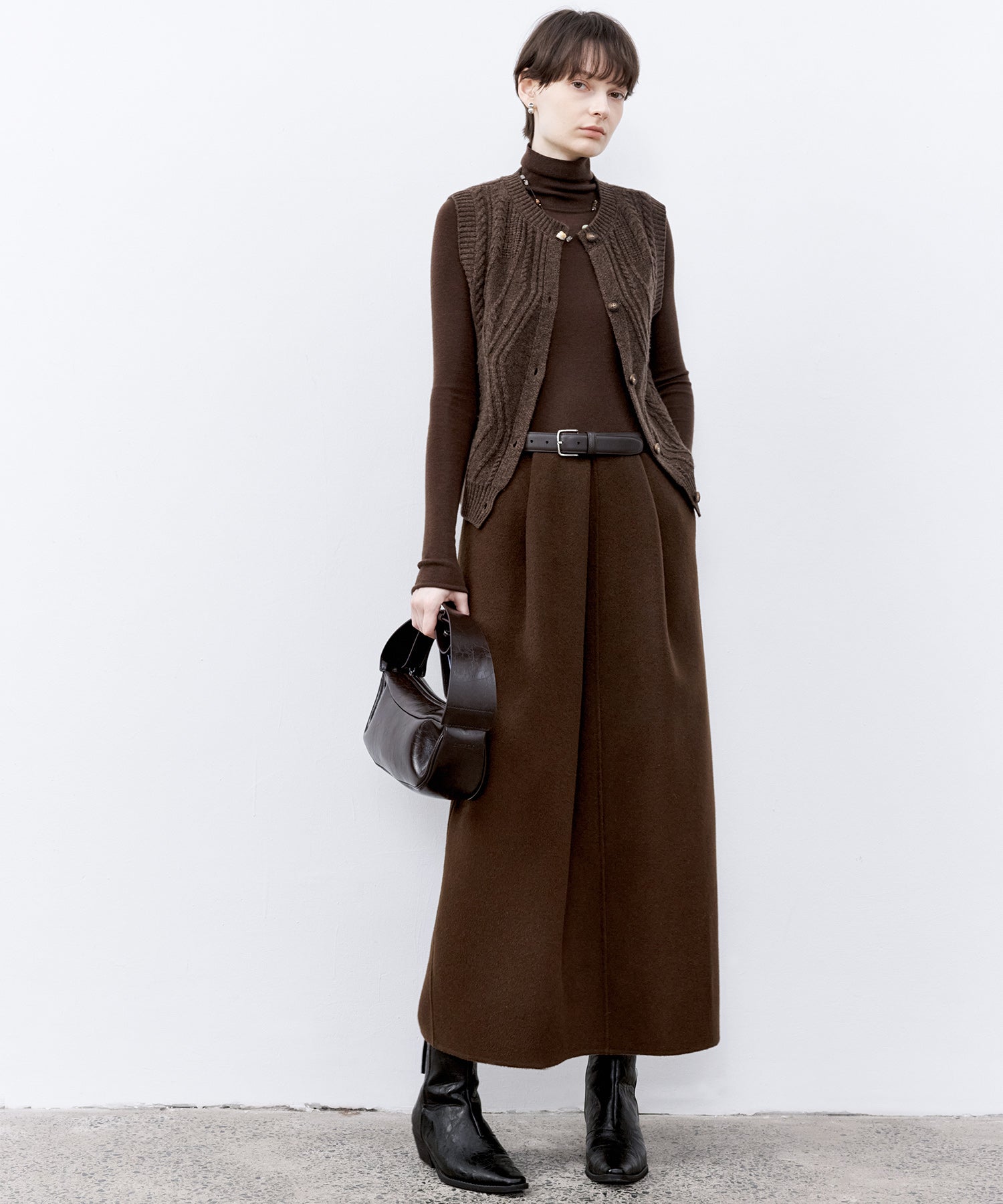 Wool Twill Skirt with Gathered Detail & Bubble Silhouette