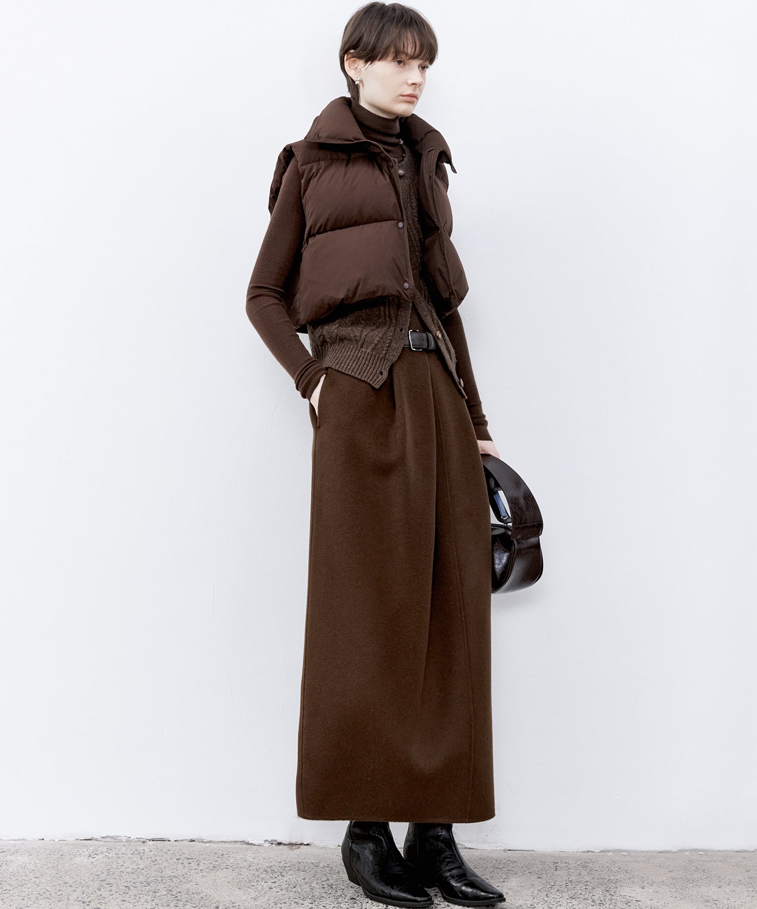 Wool Twill Skirt with Gathered Detail & Bubble Silhouette