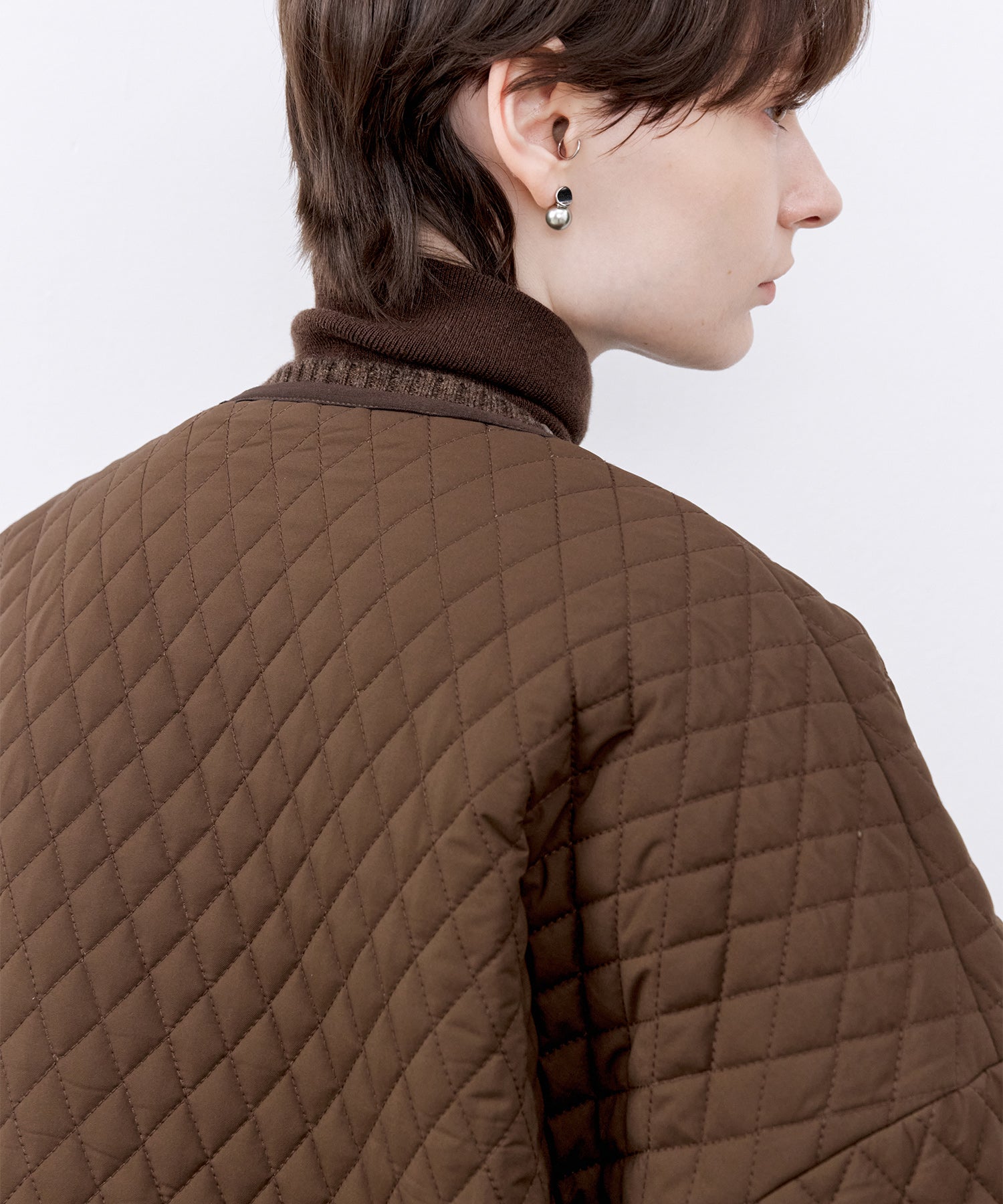 Diamond Quilted Round Neck Padded Jacket
