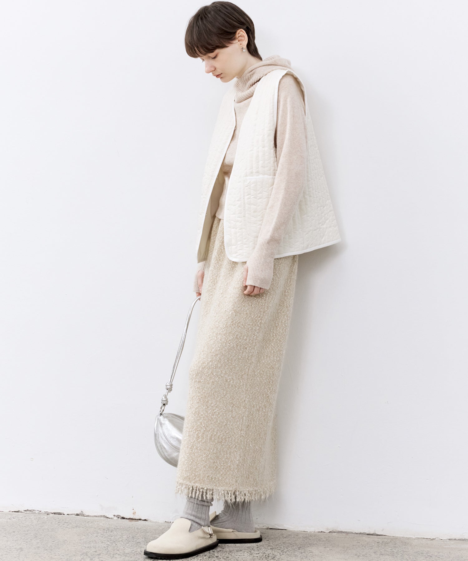 Flocked Jacquard Texture V-Neck Quilted Cotton Vest