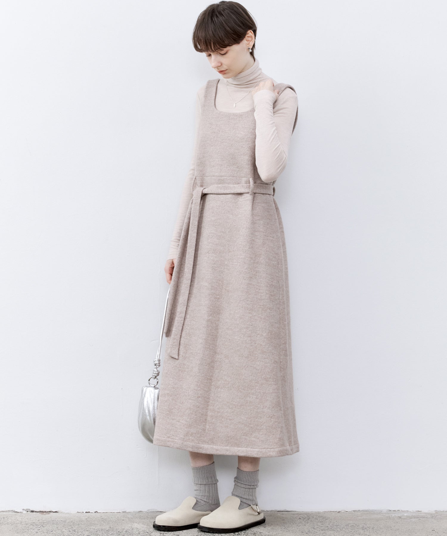 Wool-Blend Belted Jumper Dress
