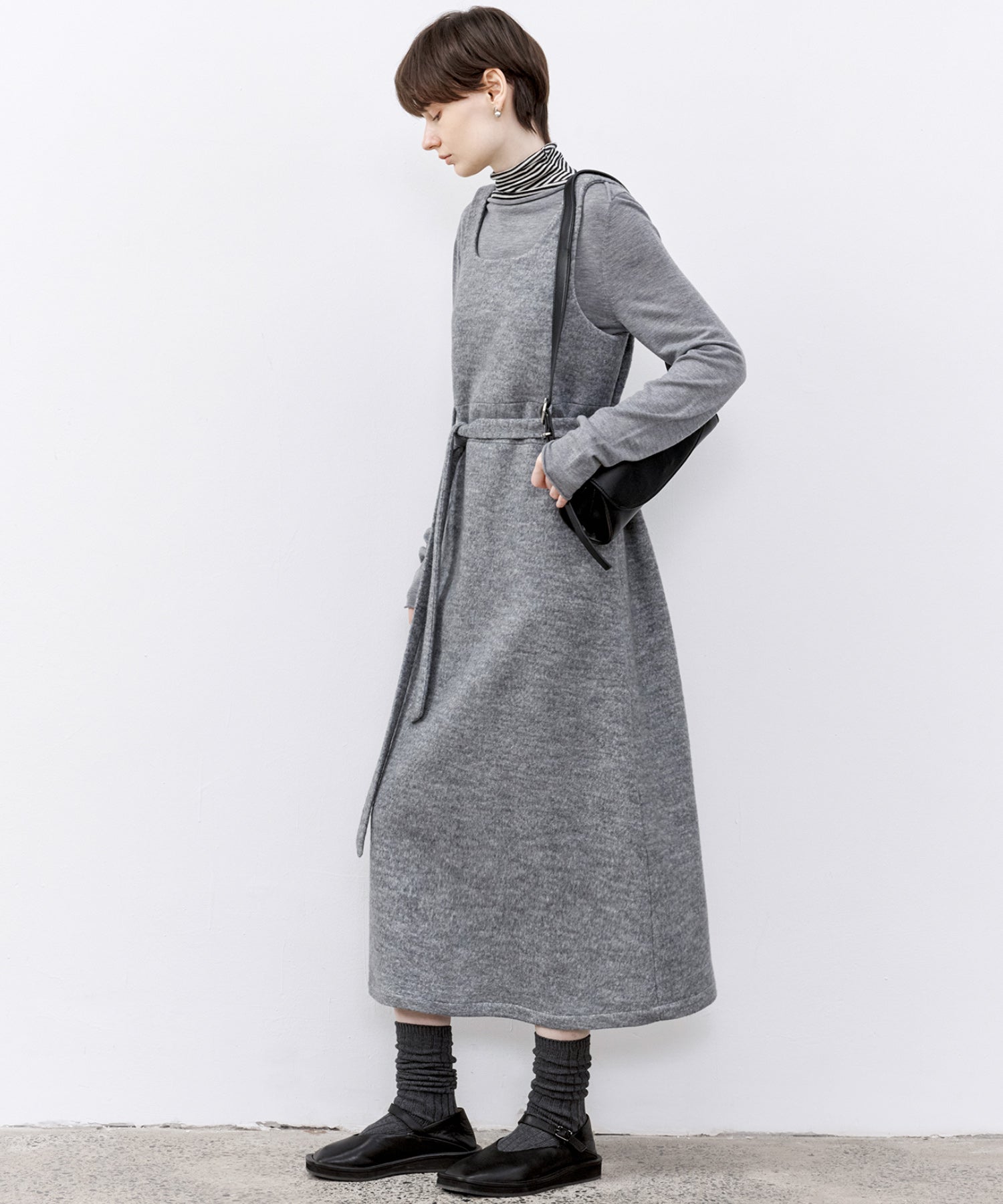 Wool-Blend Belted Jumper Dress