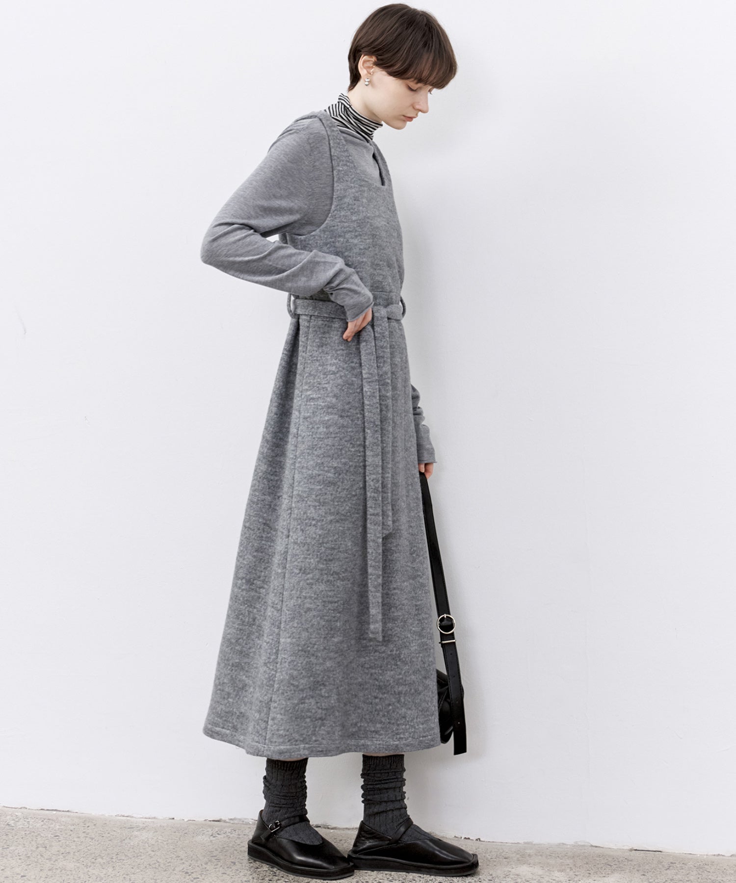 Wool-Blend Belted Jumper Dress