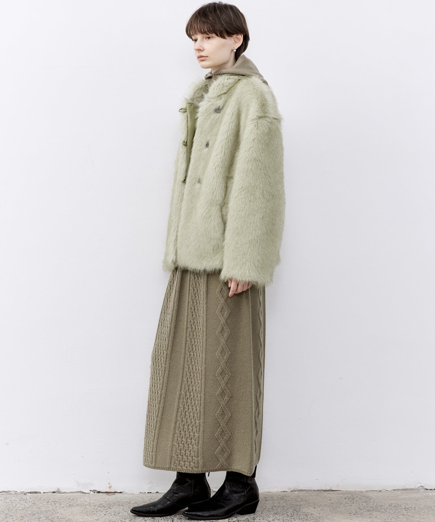 Cable Knit Wool Flare Skirt