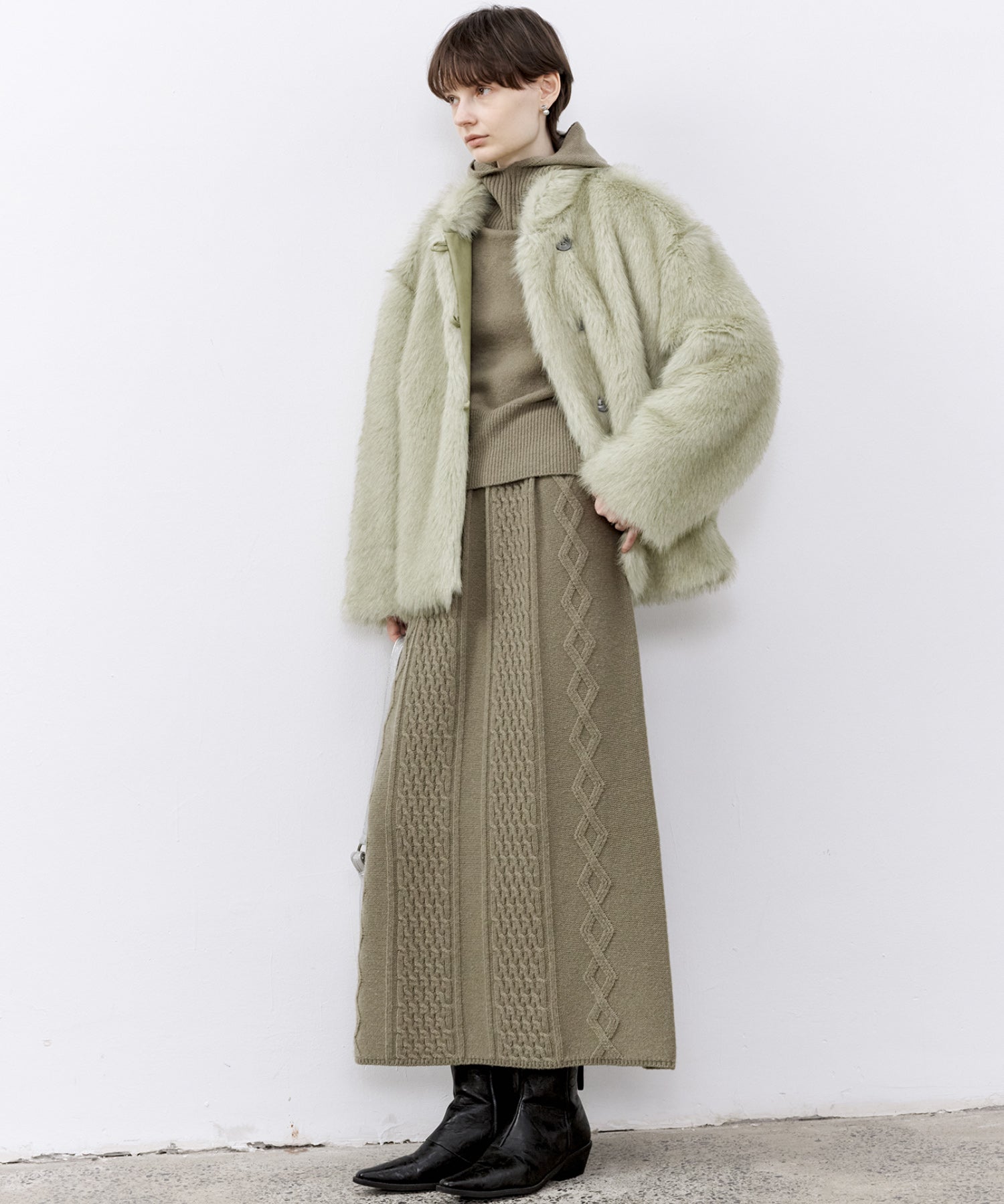 Cable Knit Wool Flare Skirt