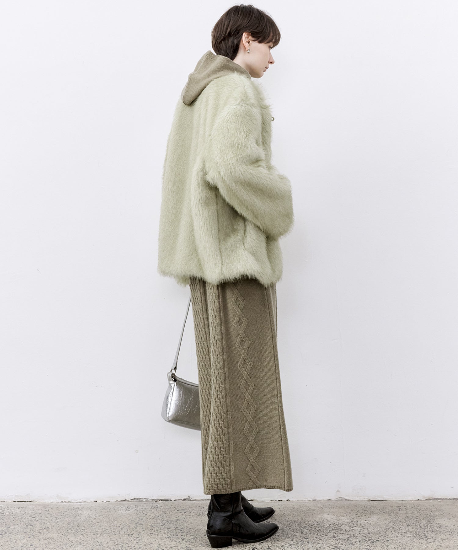 Cable Knit Wool Flare Skirt