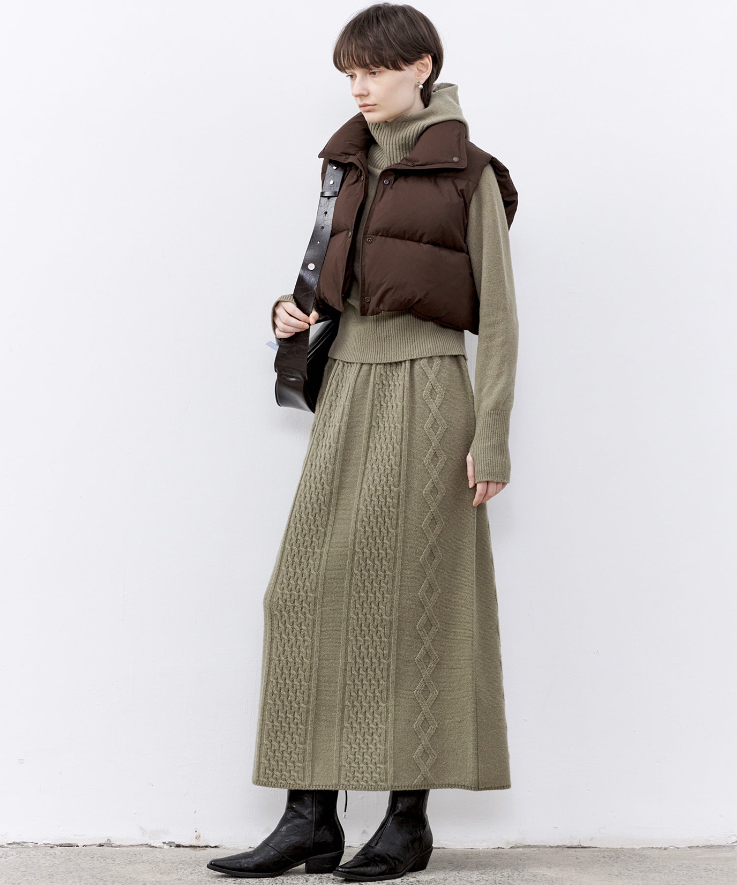 Cable Knit Wool Flare Skirt