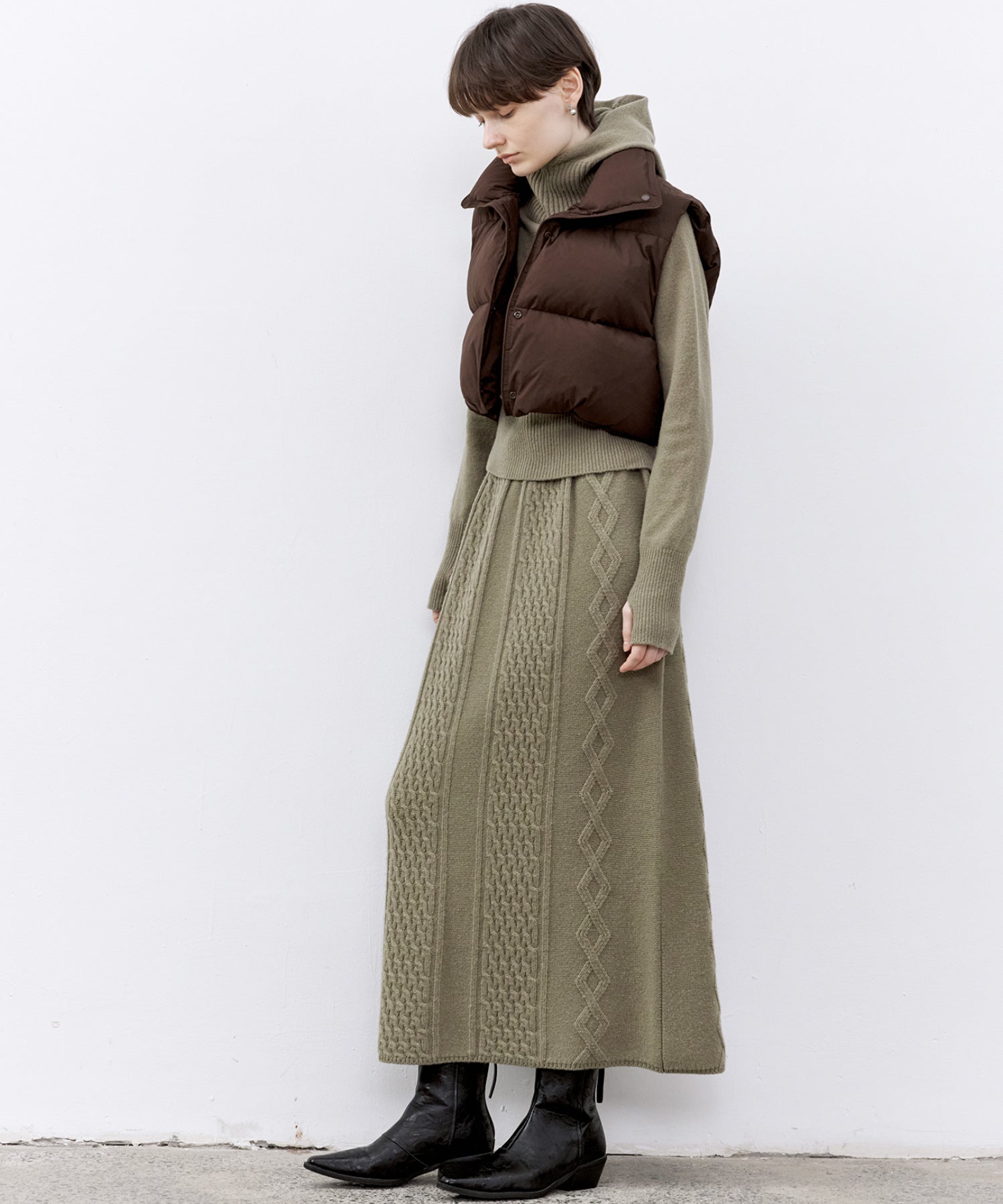 Cable Knit Wool Flare Skirt