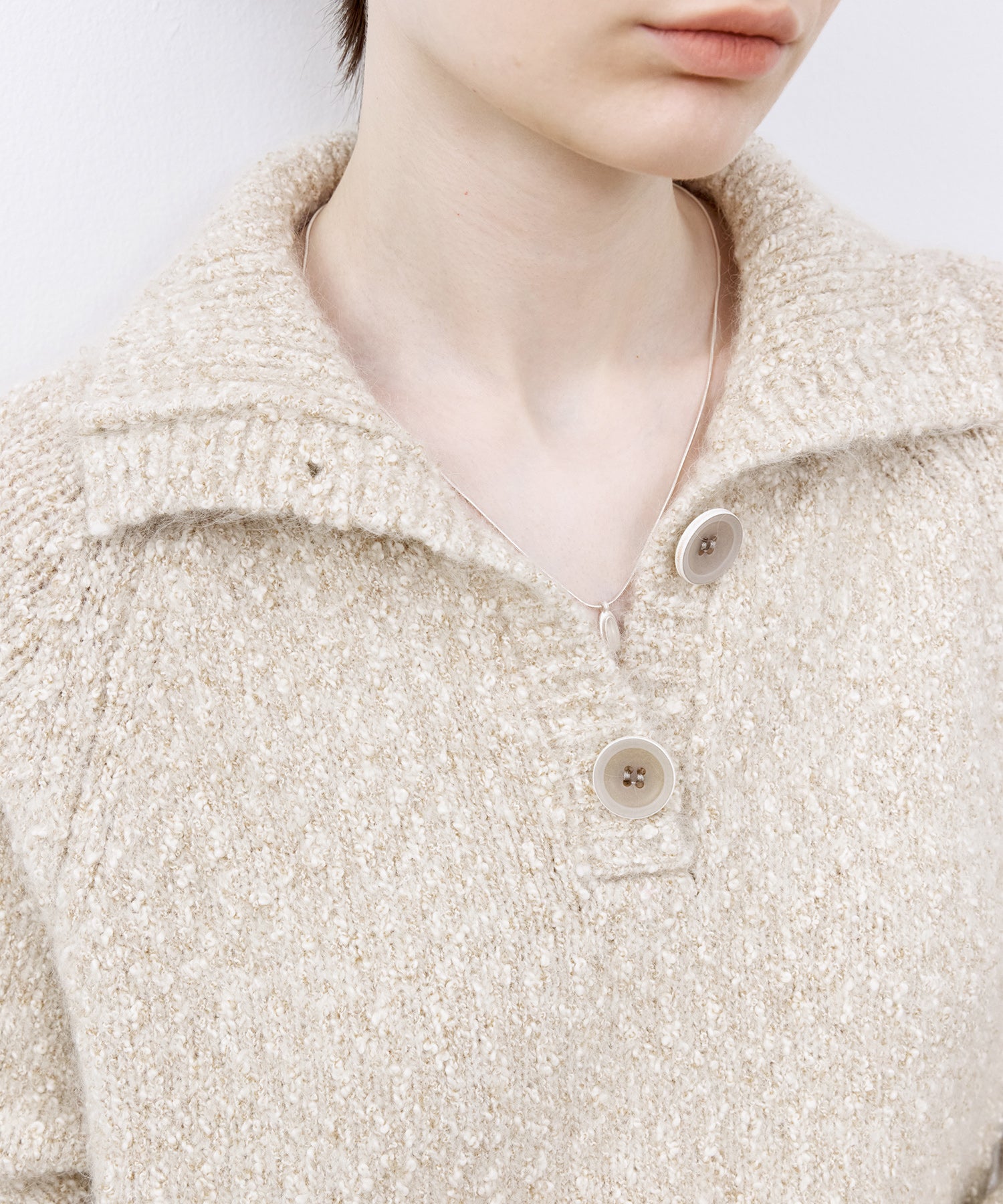 Tweed Like Knit Shirt Dress with Fringe Details