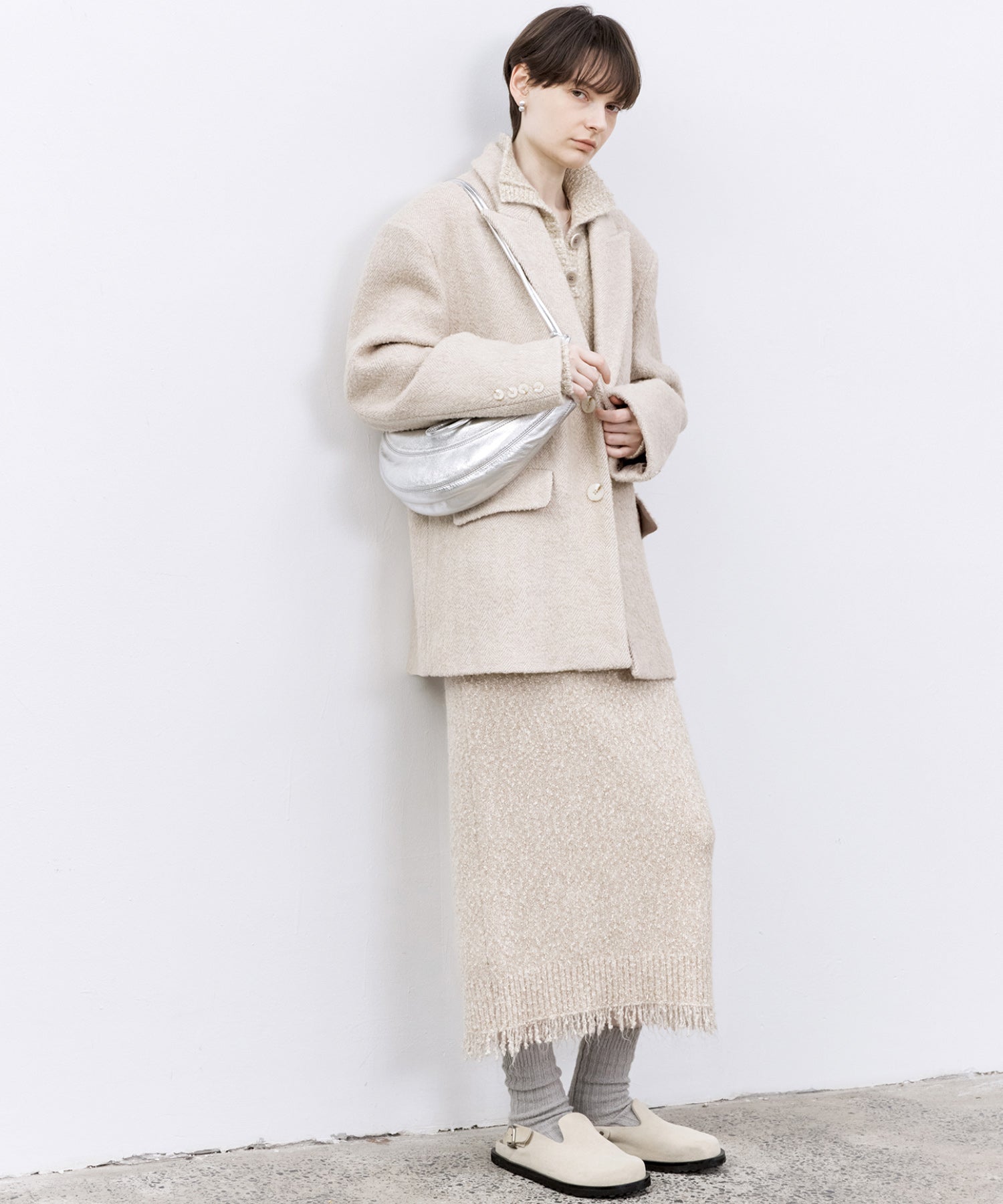 Wool-Blend Oversized Tailored Jacket with Shoulder Pads