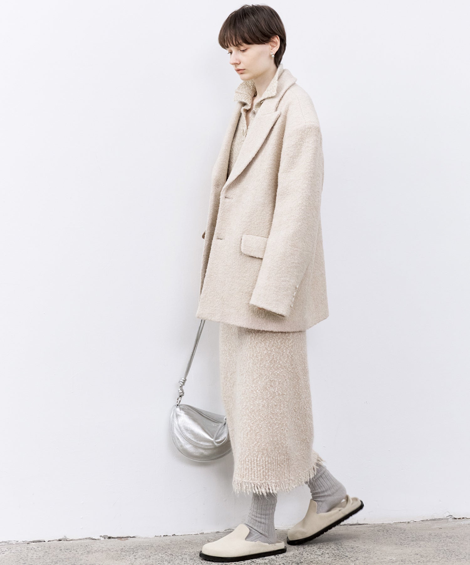Wool-Blend Oversized Tailored Jacket with Shoulder Pads