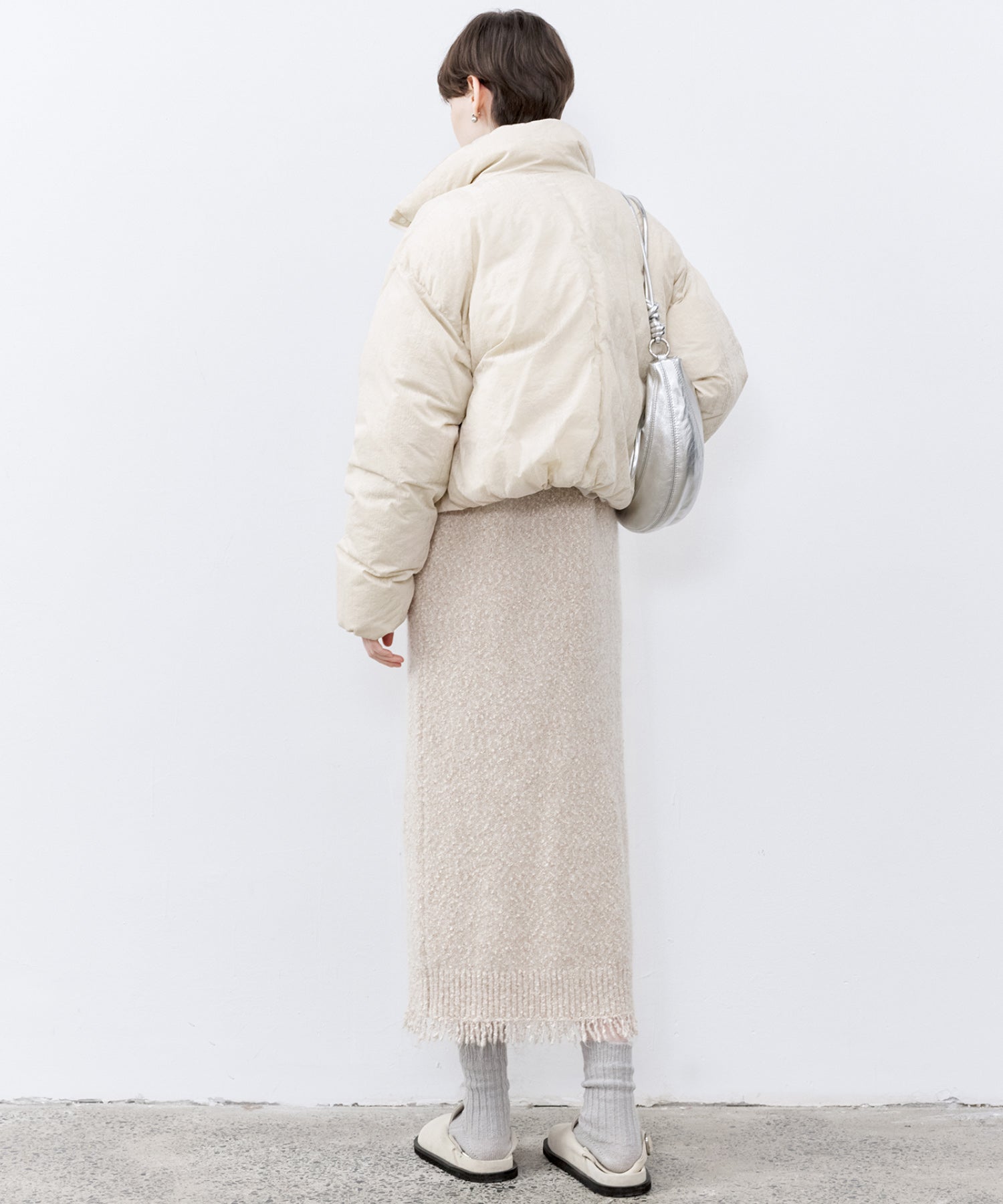 Tweed Like Knit Shirt Dress with Fringe Details