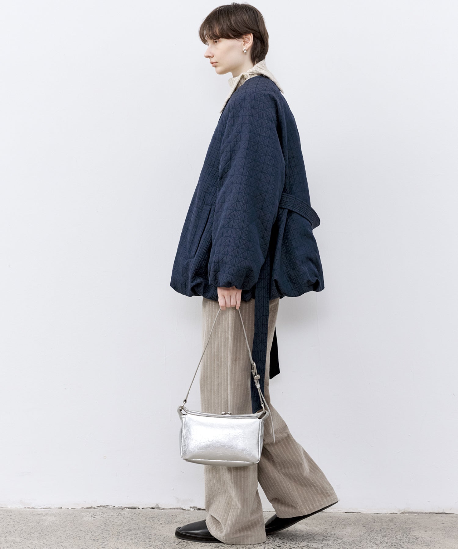 Diamond Jacquard Quilted Down Coat – Belt &amp; Scarf Set