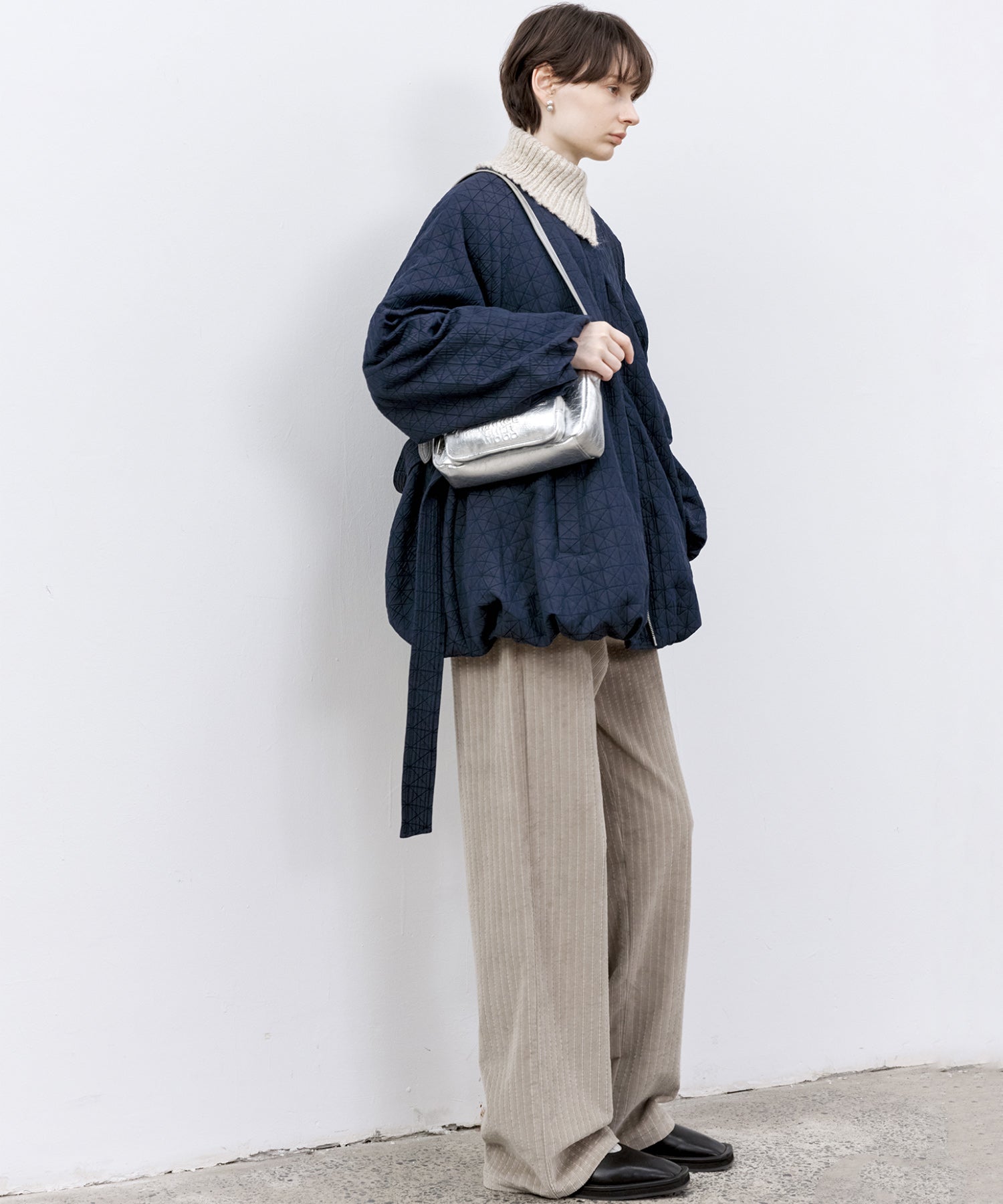 Diamond Jacquard Quilted Down Coat – Belt &amp; Scarf Set