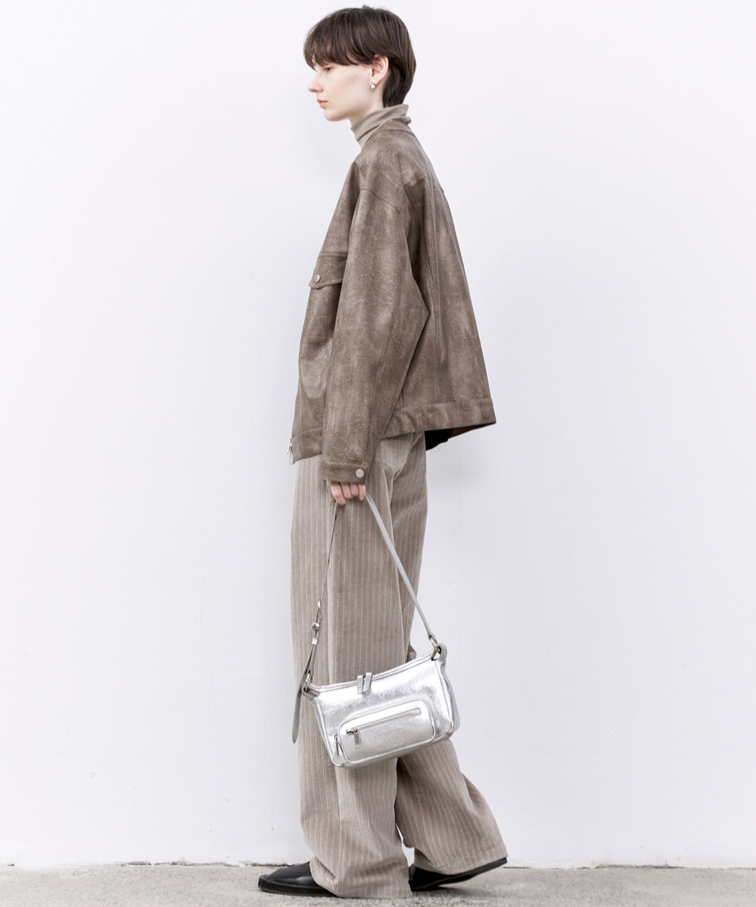 Vintage Grain Washed Faux Leather Panel Jacket