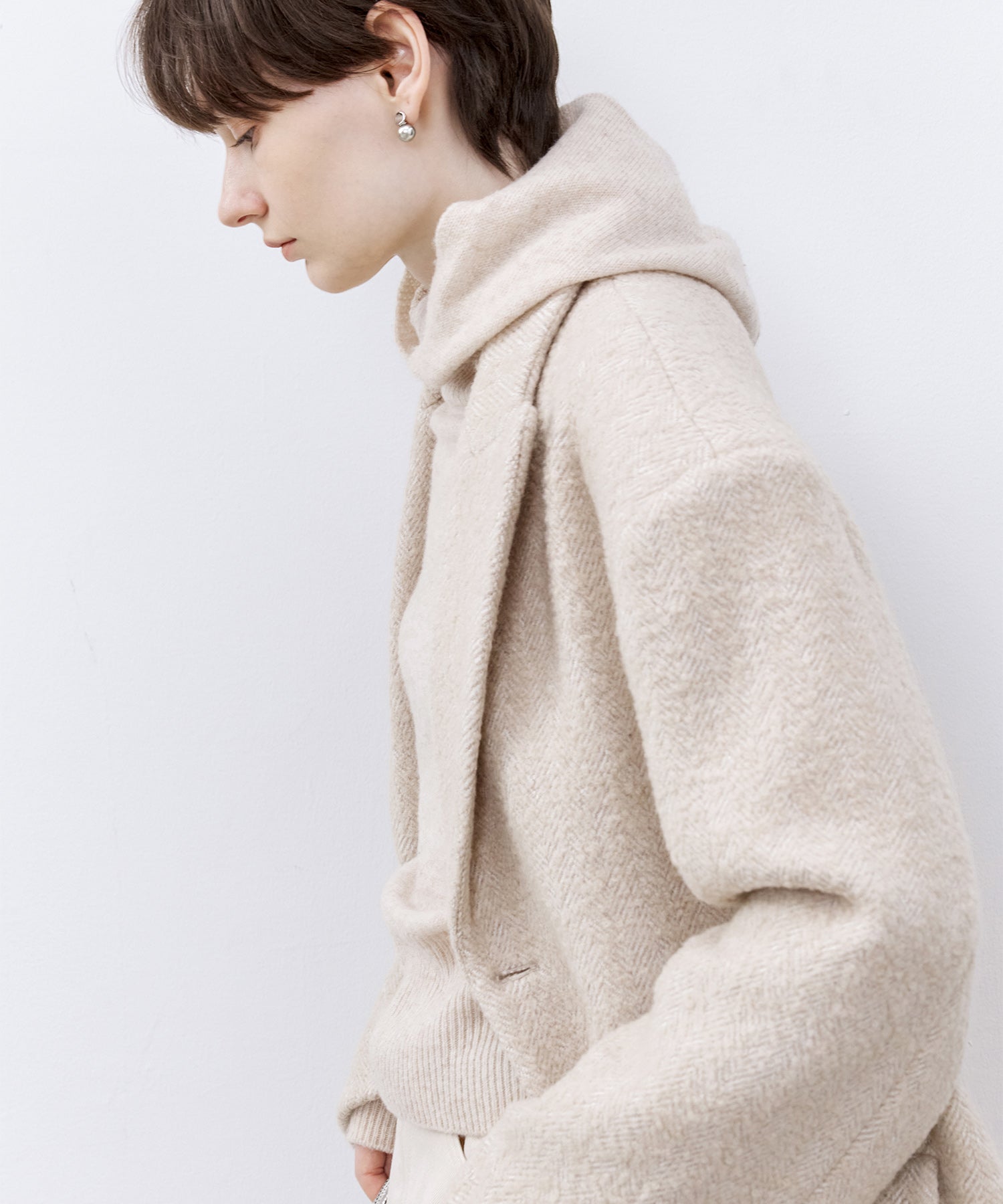 Wool-Blend Oversized Tailored Jacket with Shoulder Pads