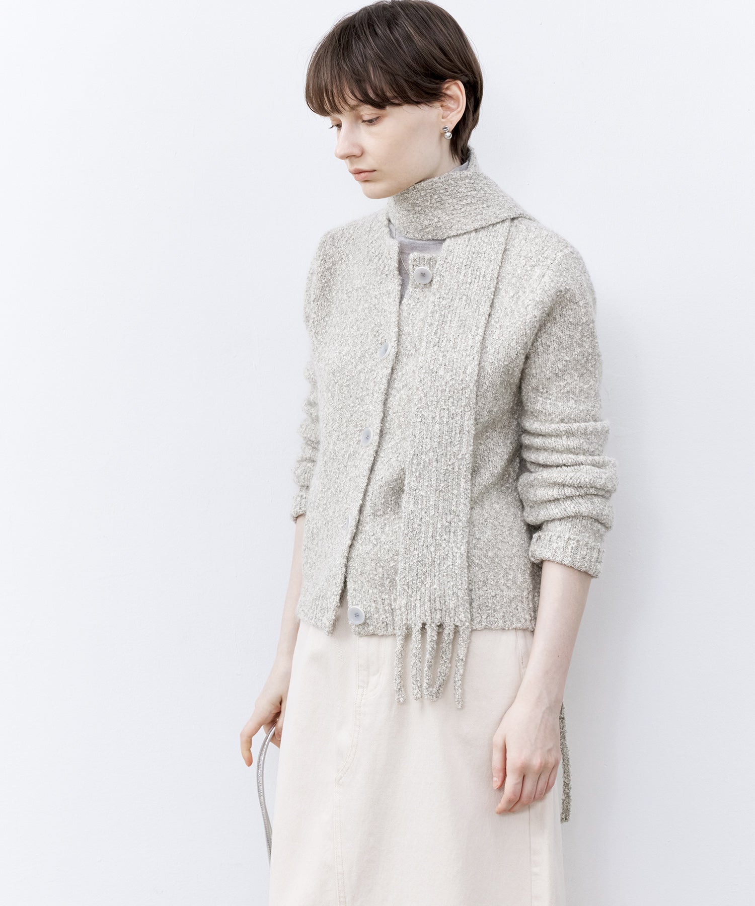 Nepped Knit Cardigan with Tweed Texture