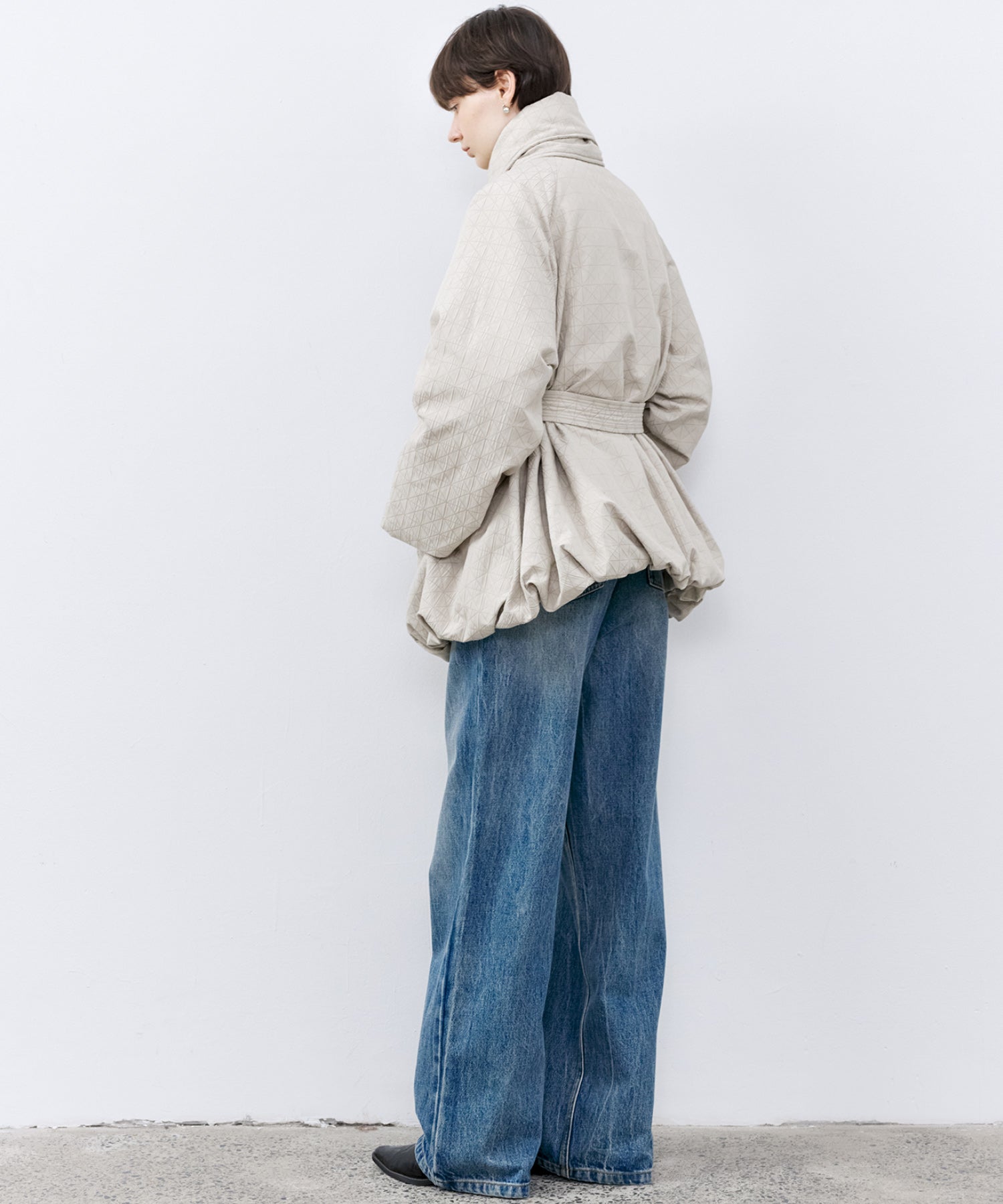 Diamond Jacquard Quilted Down Coat – Belt &amp; Scarf Set