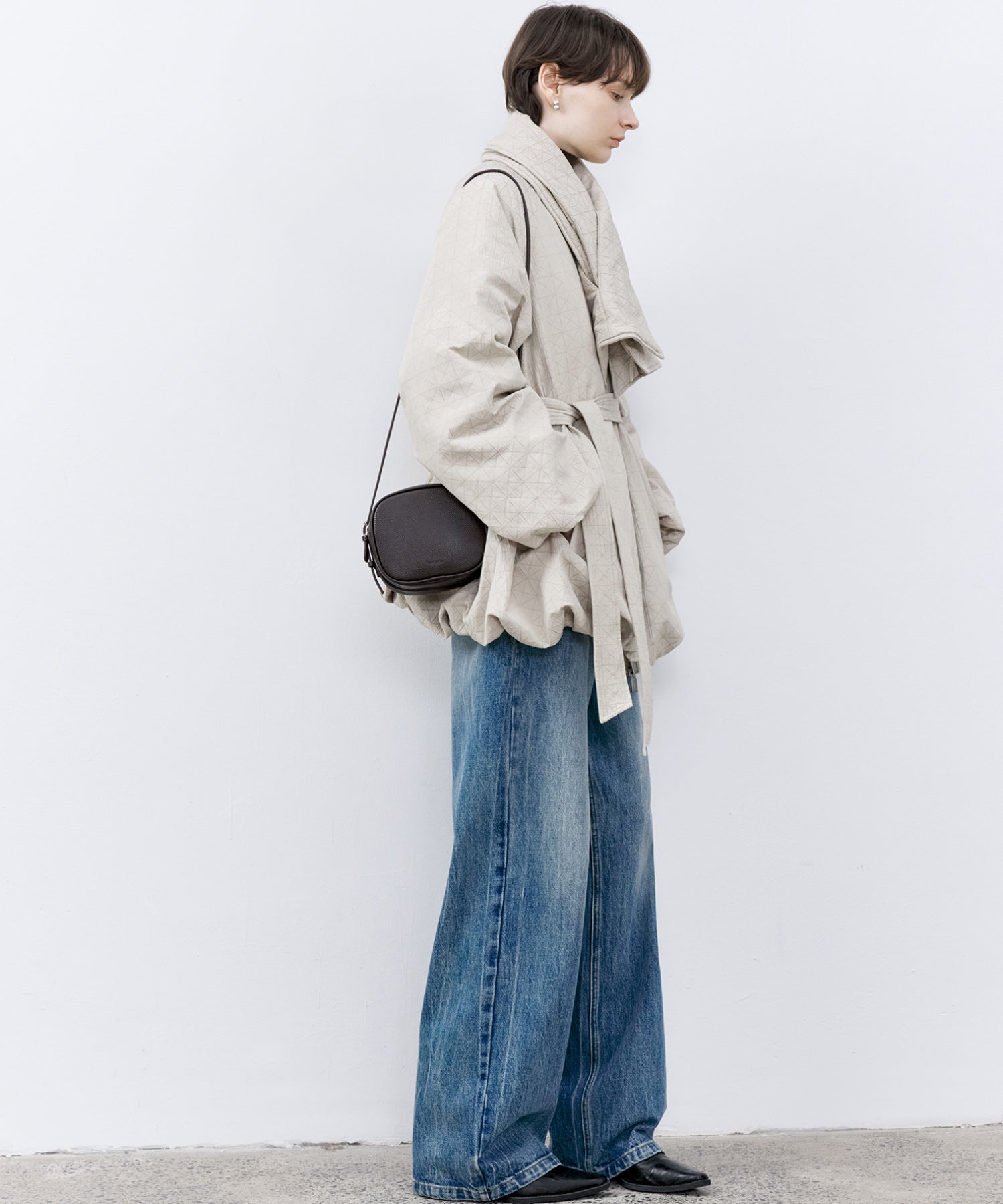 Diamond Jacquard Quilted Down Coat – Belt &amp; Scarf Set