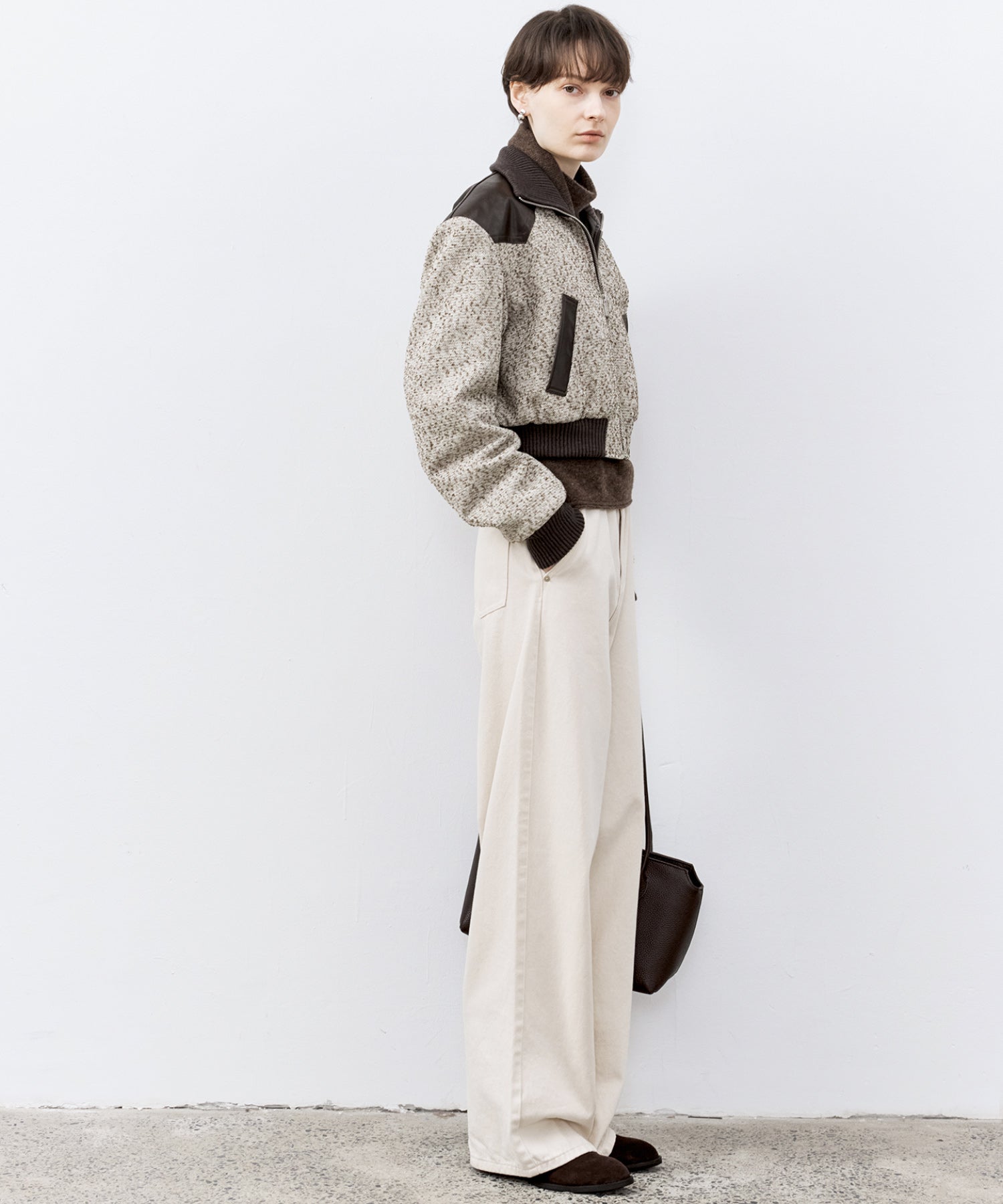 Textured Panel Short Puffer Jacket with Ribbed Stand Collar