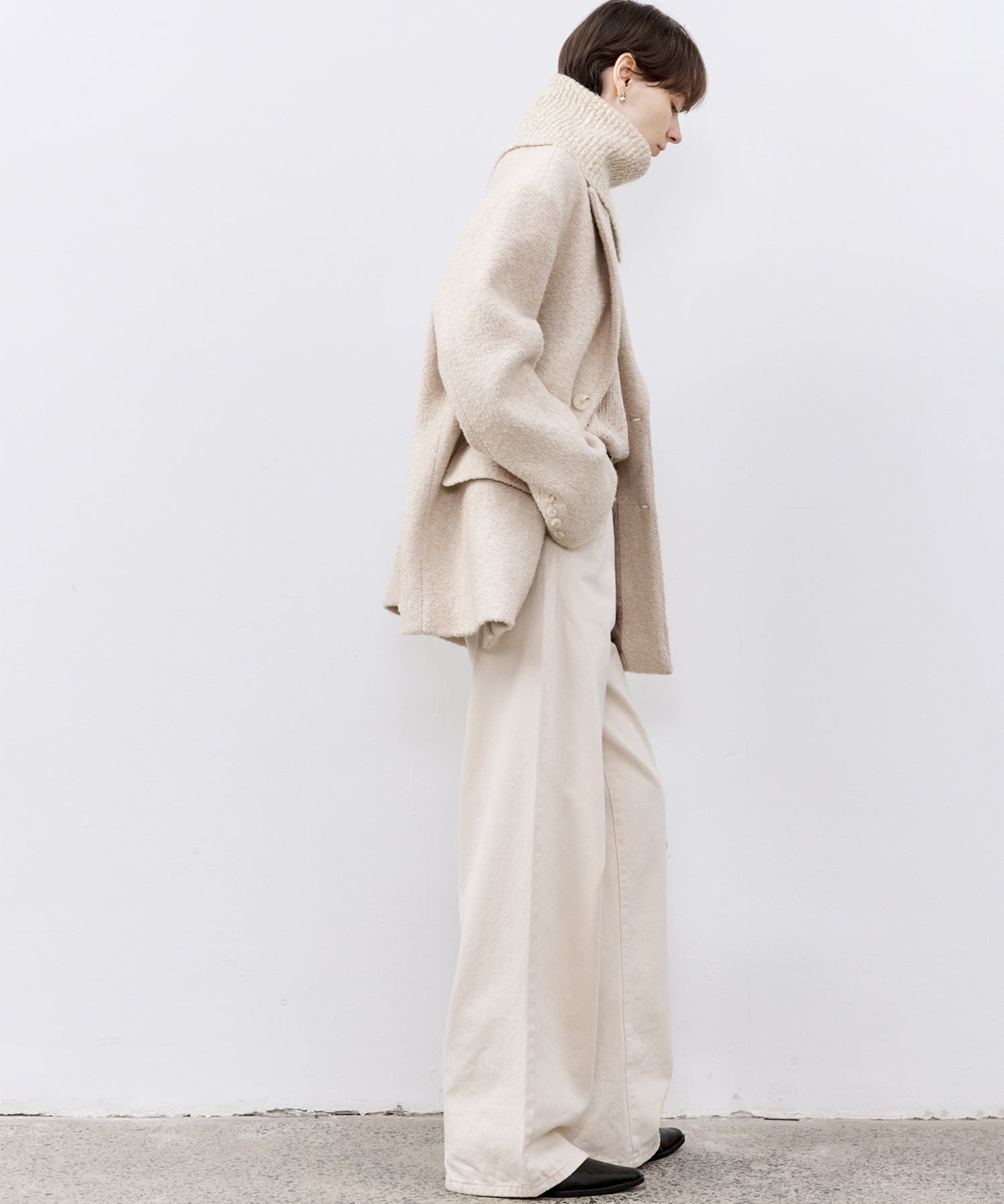 Wool-Blend Oversized Tailored Jacket with Shoulder Pads