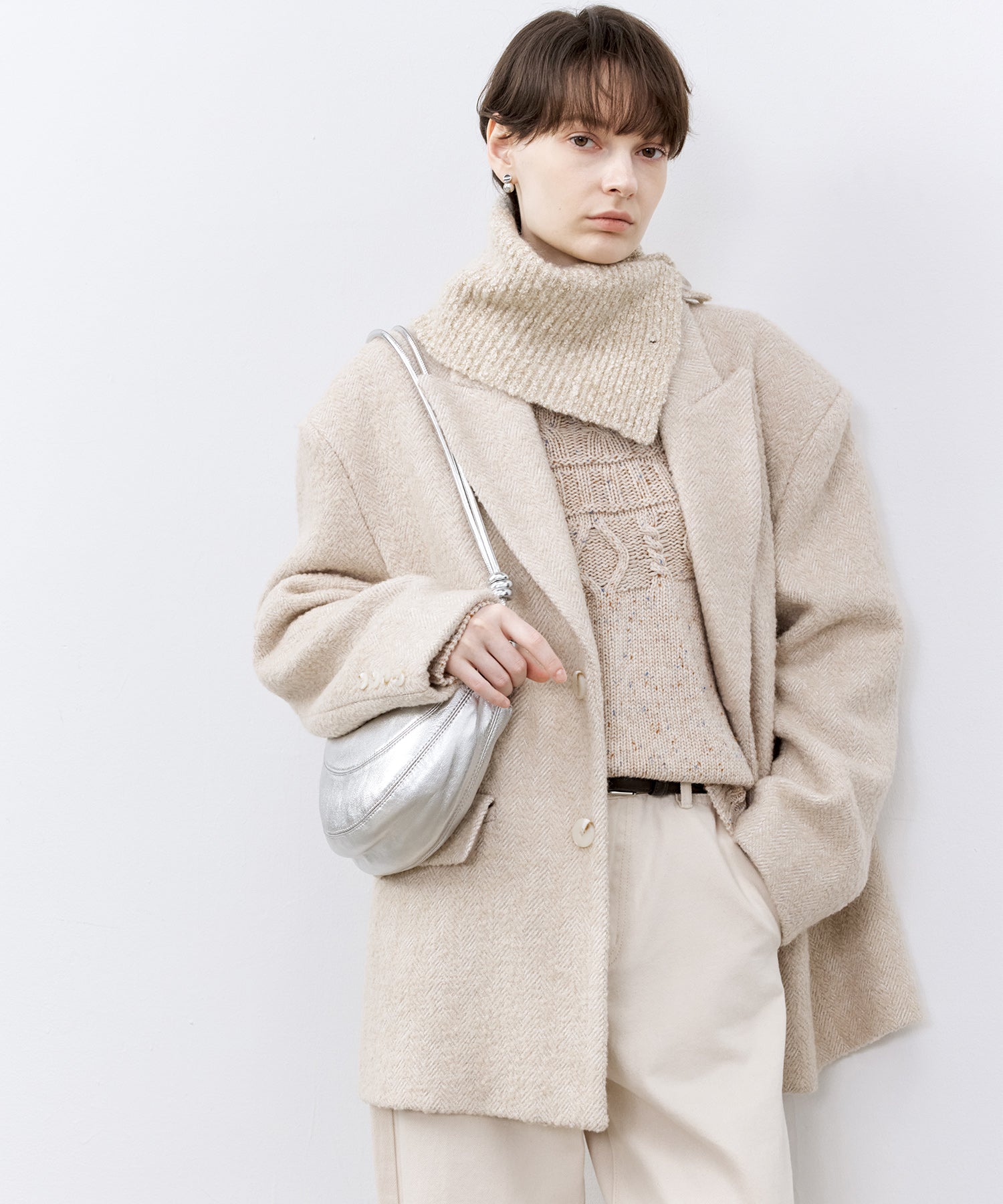 Wool-Blend Oversized Tailored Jacket with Shoulder Pads