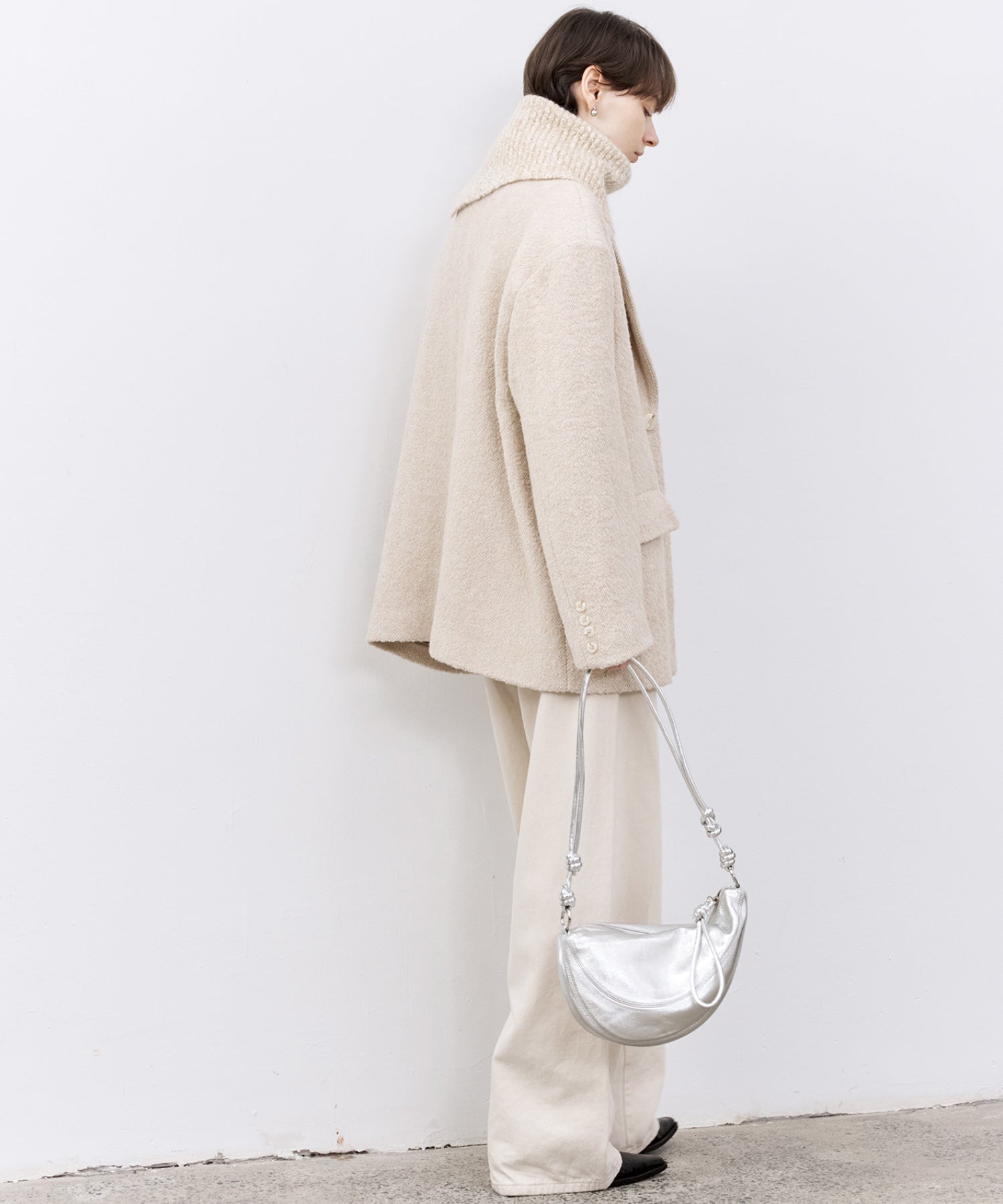 Wool-Blend Oversized Tailored Jacket with Shoulder Pads