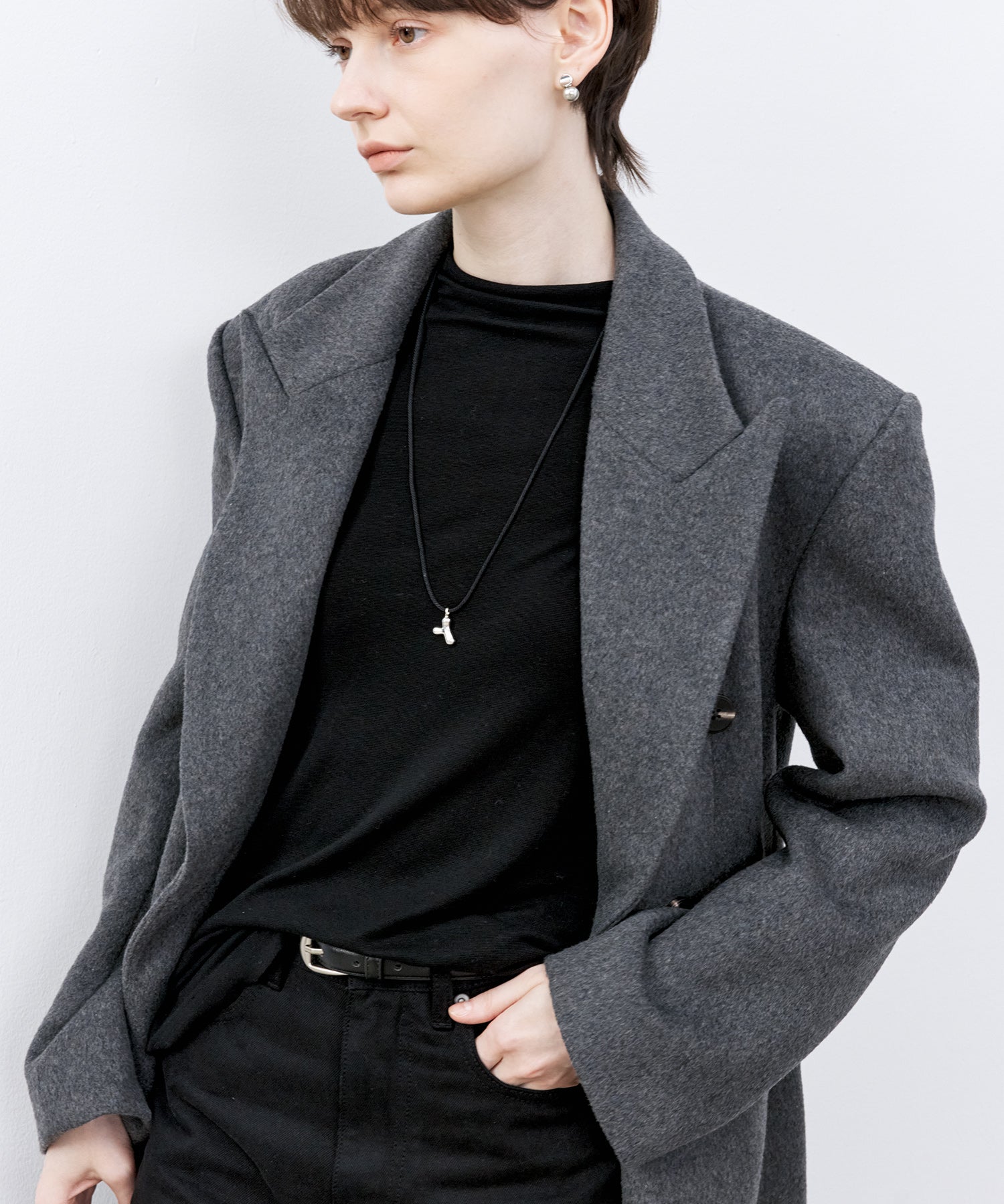 Structured Wool Long Coat with Padded Shoulders