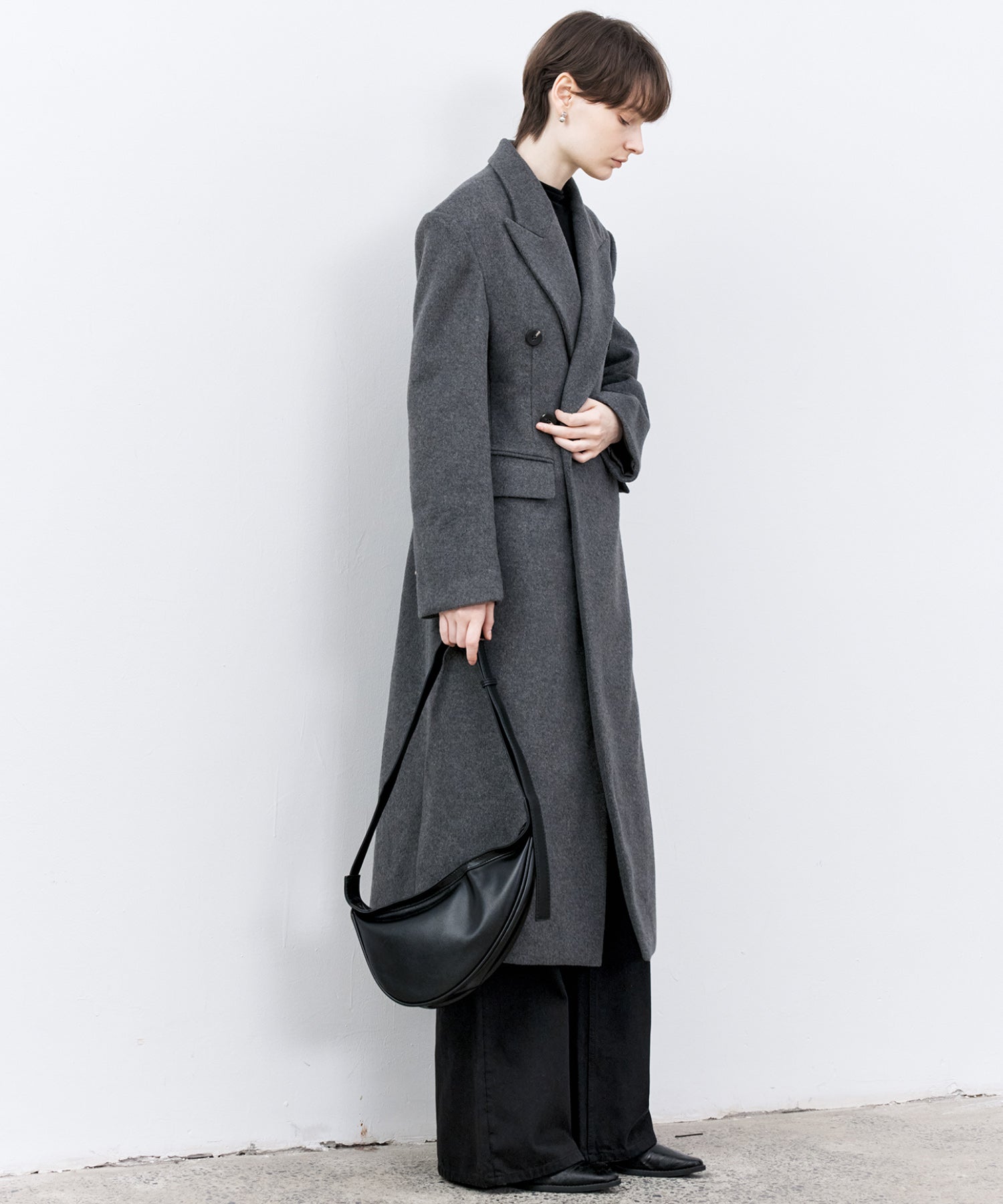 Structured Wool Long Coat with Padded Shoulders