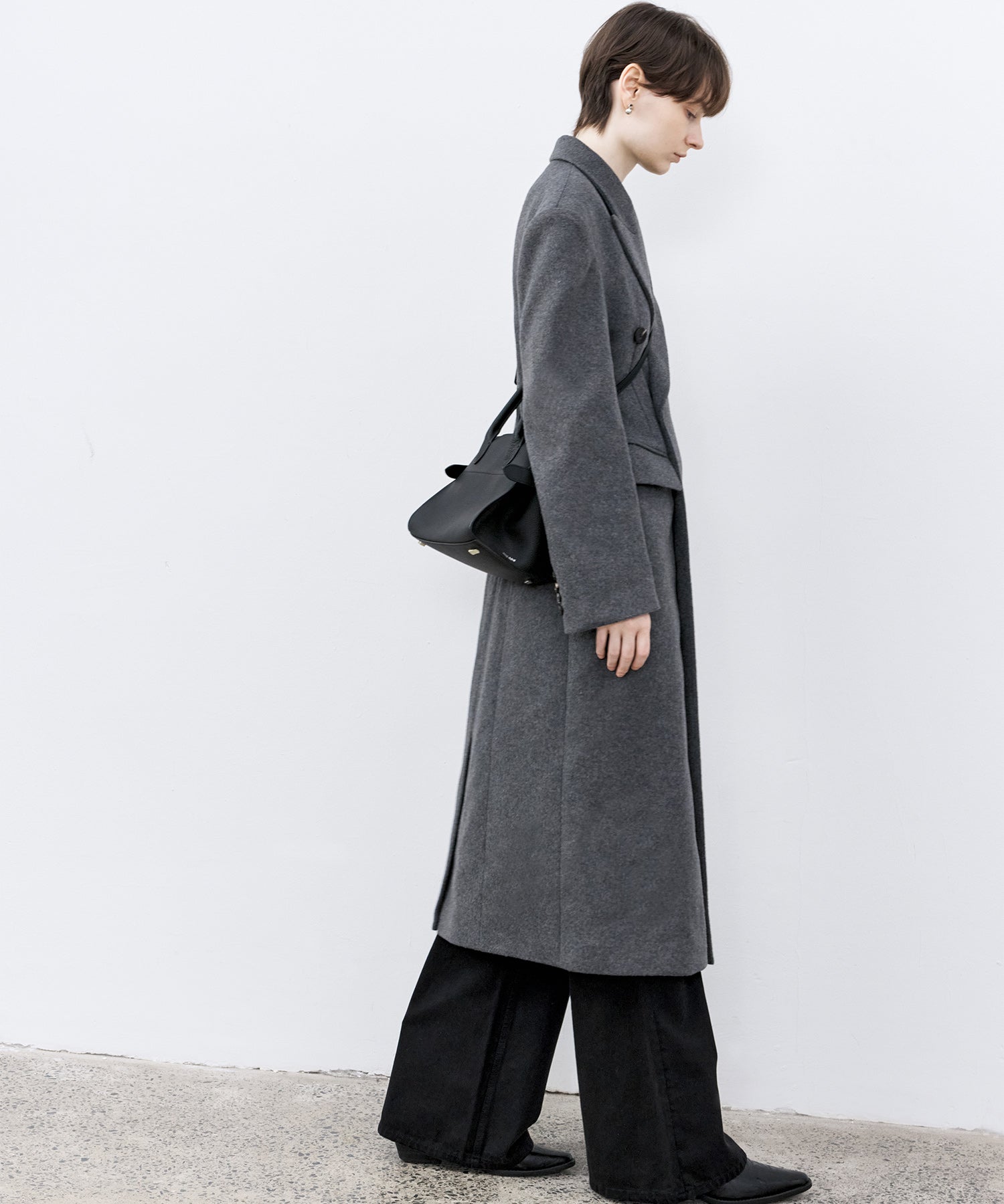 Structured Wool Long Coat with Padded Shoulders
